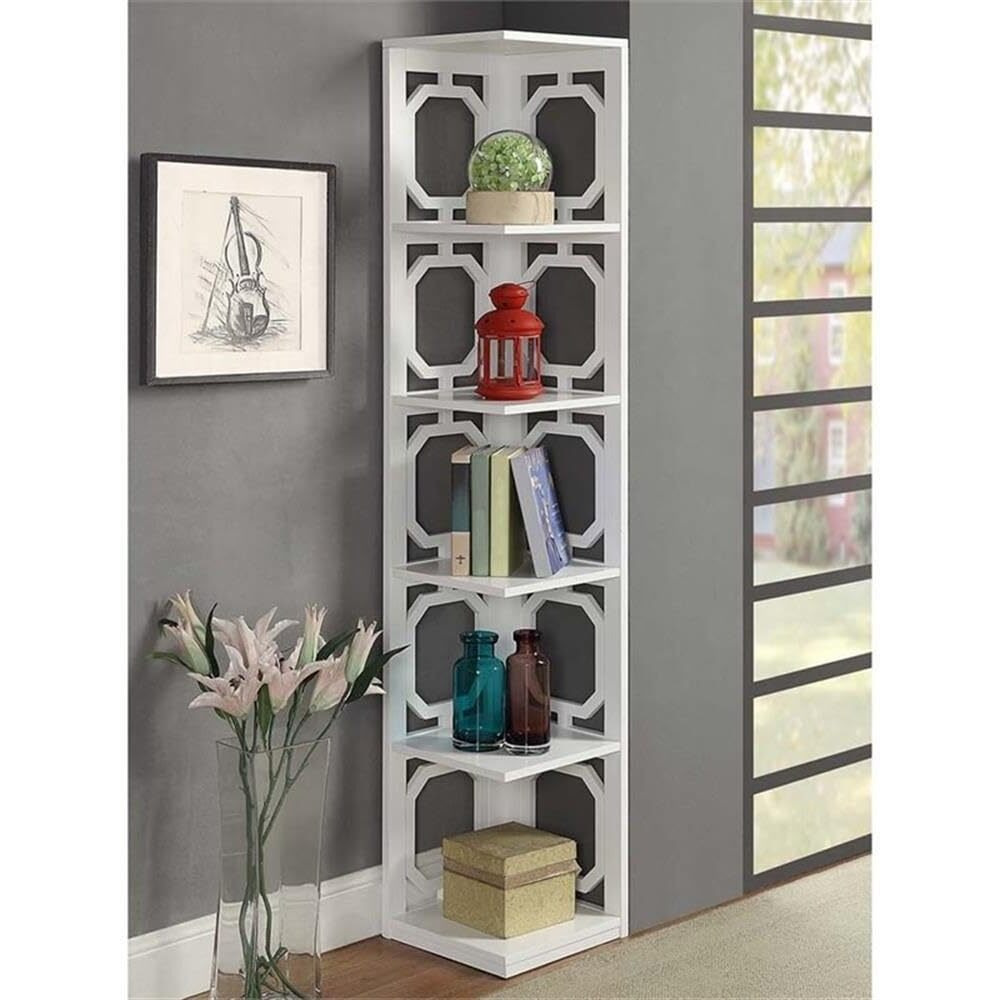 Convenience Concepts Omega 5 Tier Corner Bookcase, White