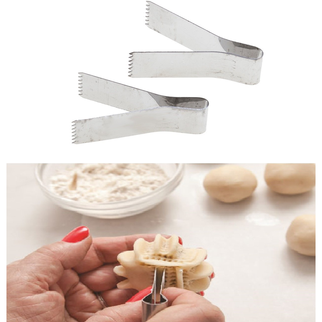 Tredoni 2Pcs | 2.4"" Pastry Tongs - Maamul Cookie Maker & Service - Dough Scraper Press, Stainless Steel