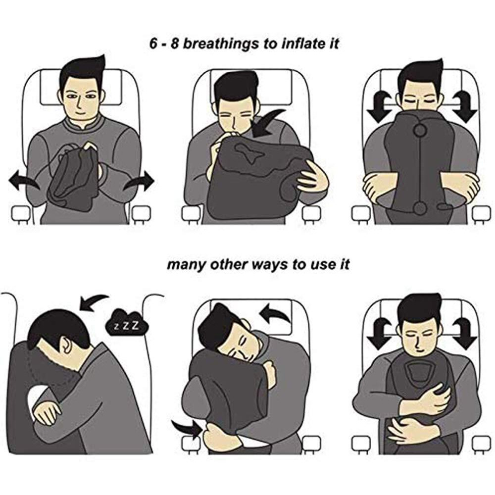 Kimiandy Inflatable Travel Pillow For Airplane, Inflatable Neck Air Pillow For Sleeping(Blue)