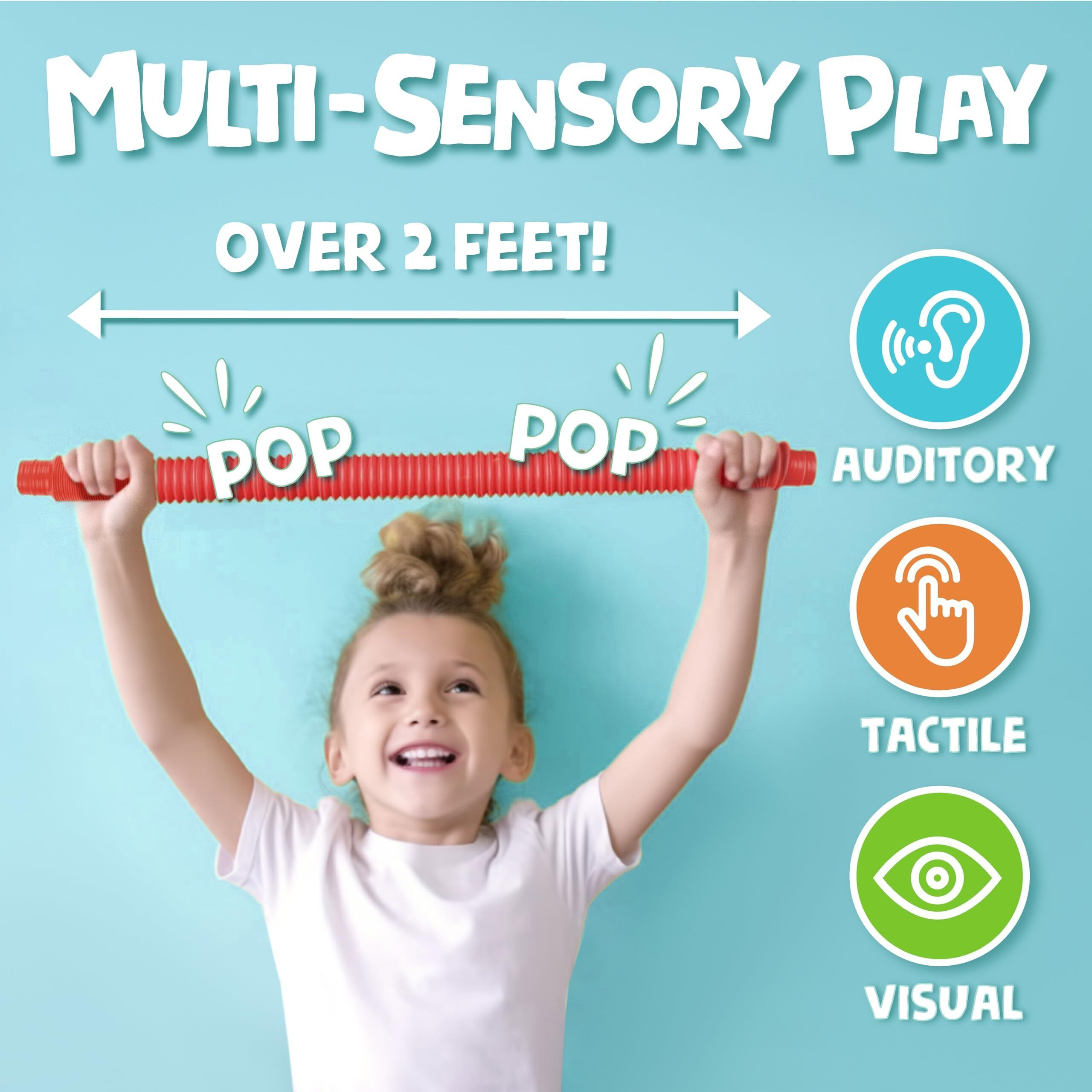 Bunmo Pop Tubes - Sensory Toys - Toddler Toys - Imaginative Play & Stimulating Creative Learning - Hours Of Fun For Kids - Tons Of Ways To Play - Non-Mouthable Toy 3+ - 8 Pack Large