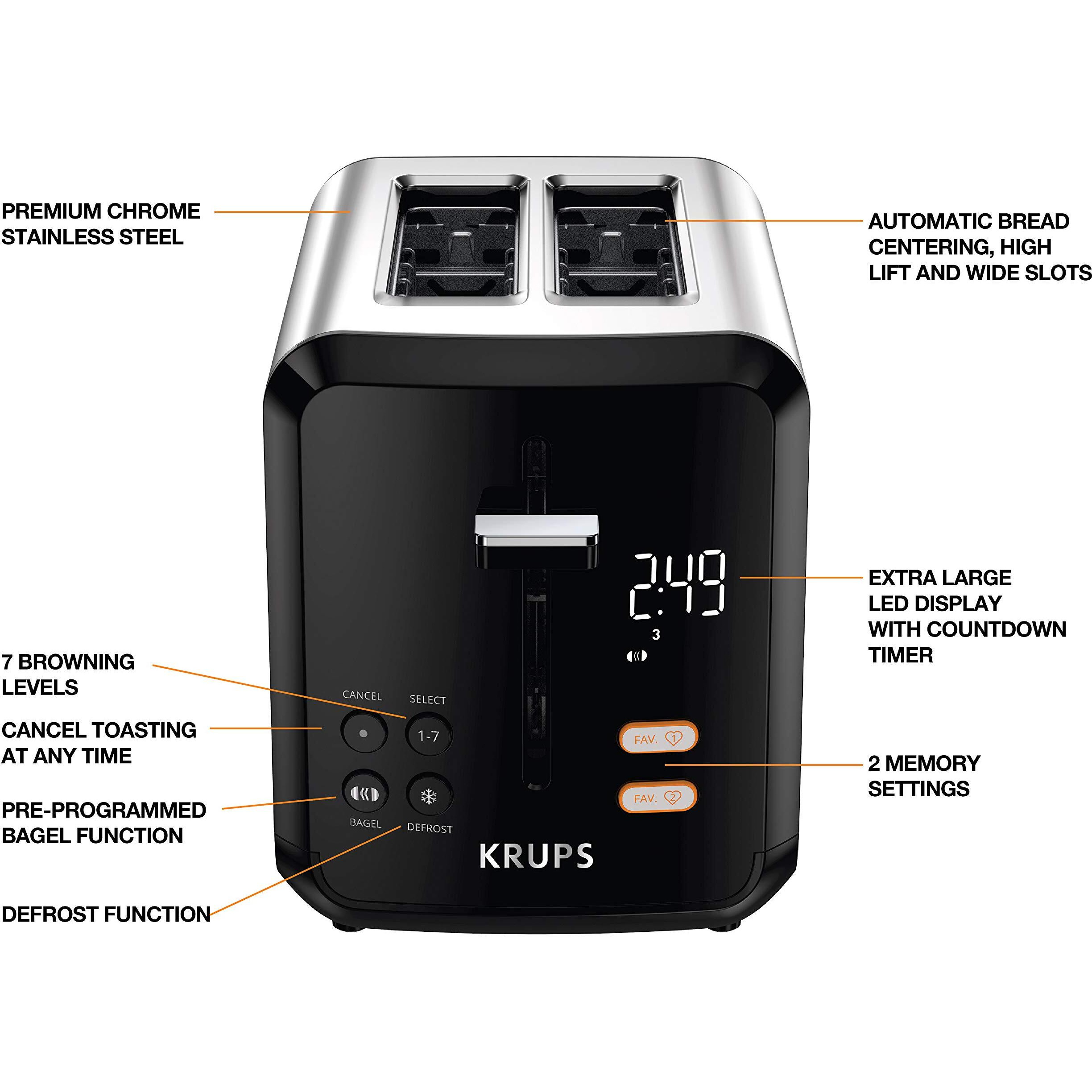 Krups Kh320D50 My Memory Digital Stainless Steel Toaster, 7 Browning Level With Personalized Setting, Black