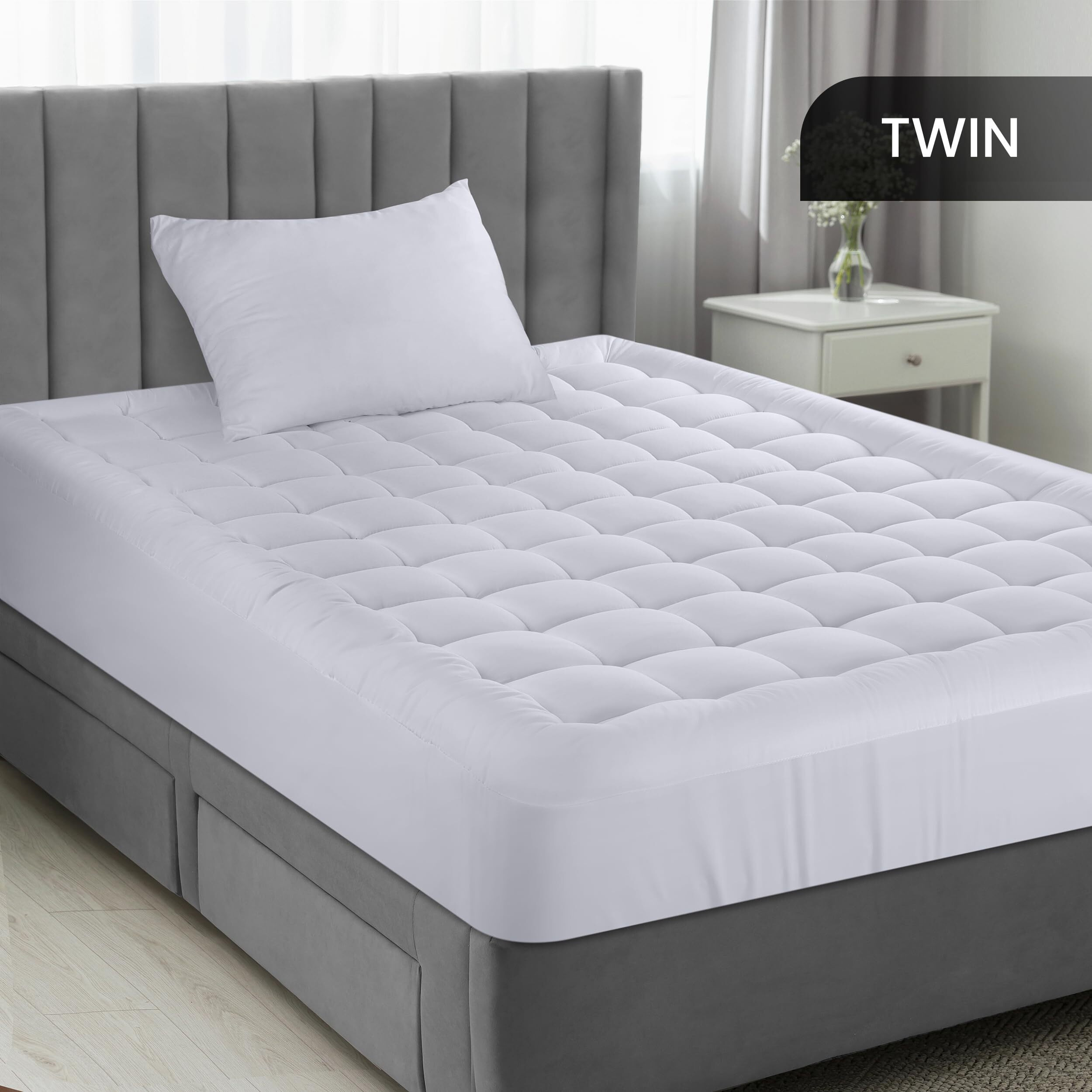Utopia Bedding Twin Mattress Pad, Quilted Fitted Premium Mattress Protector, Deep Pocket Cover Stretches Up To 16 Inches, Fluffy Pillow Topper (39X75 Inches, White)
