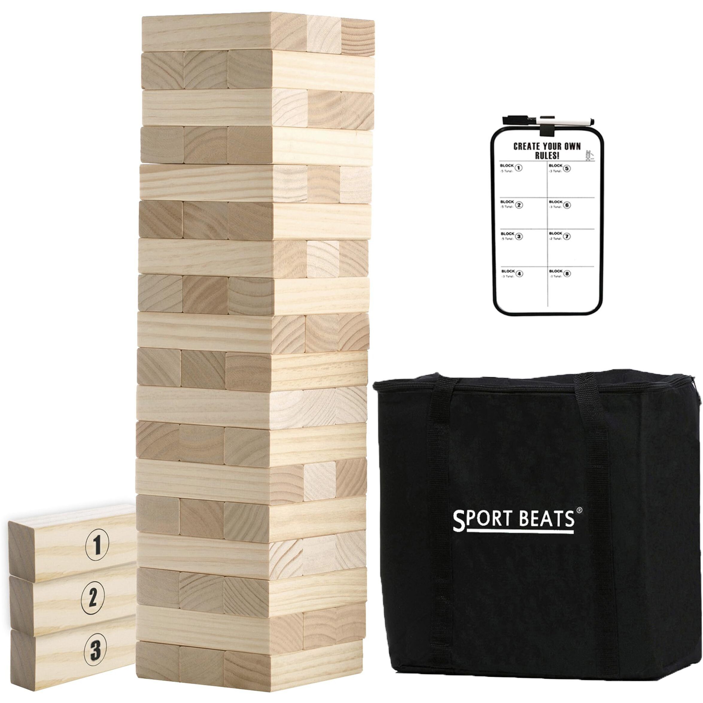 Sport Beats Outdoor Games Large Tower Game 54 Blocks Stacking Game Includes Carry Bag And Scoreboard