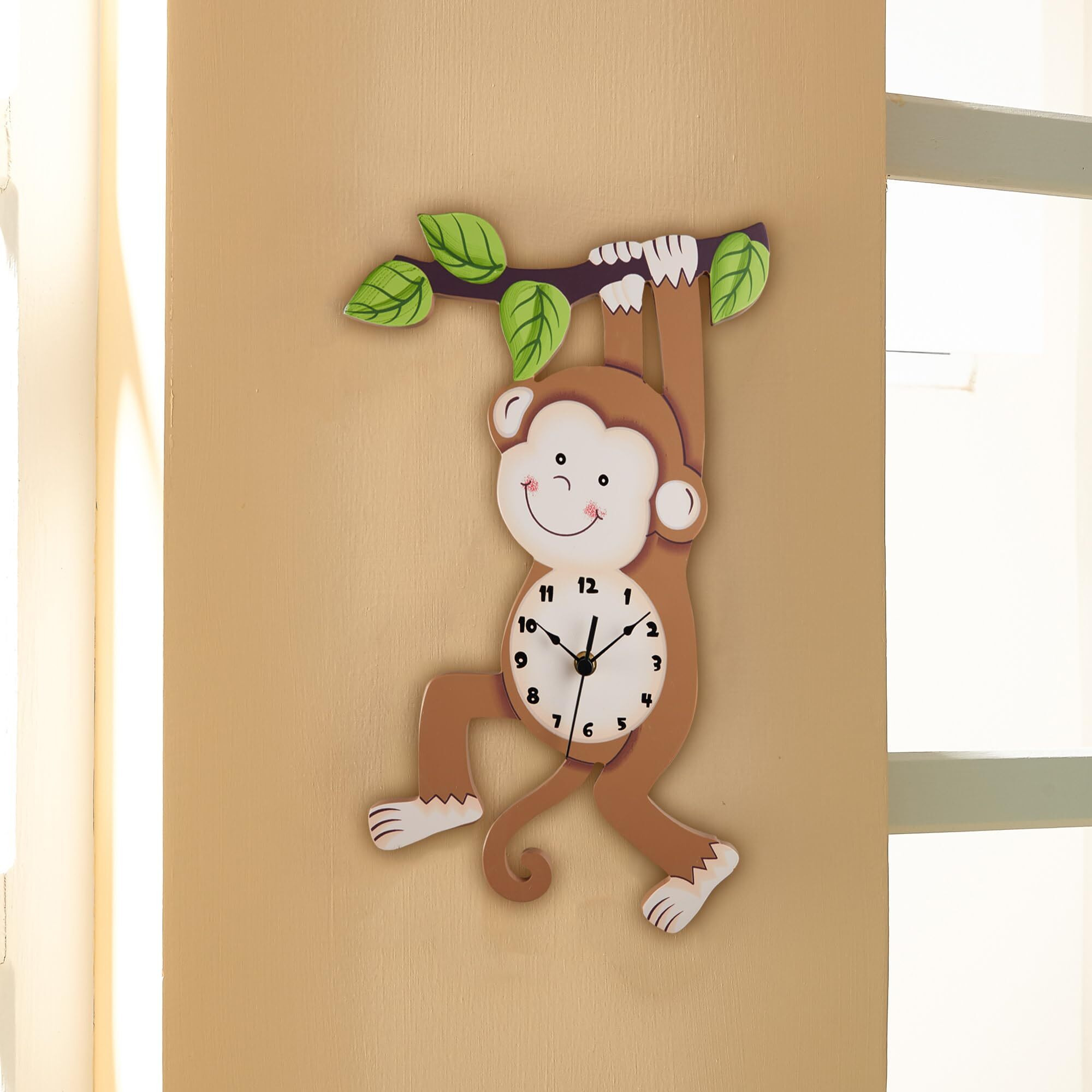 Fantasy Fields Sunny Safari Nursery Clock, Decorative Silent Non-Ticking Kids Wall Clock For Classrooms, Kids Bedrooms, & Playrooms, Monkey Wall Decor, Brown