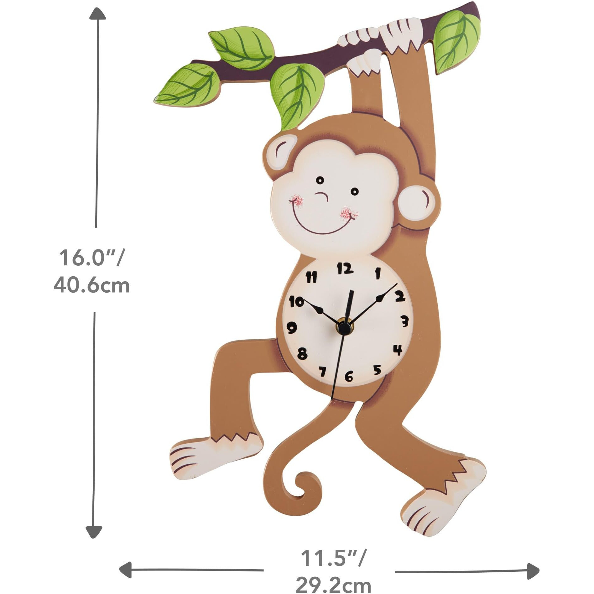 Fantasy Fields Sunny Safari Nursery Clock, Decorative Silent Non-Ticking Kids Wall Clock For Classrooms, Kids Bedrooms, & Playrooms, Monkey Wall Decor, Brown
