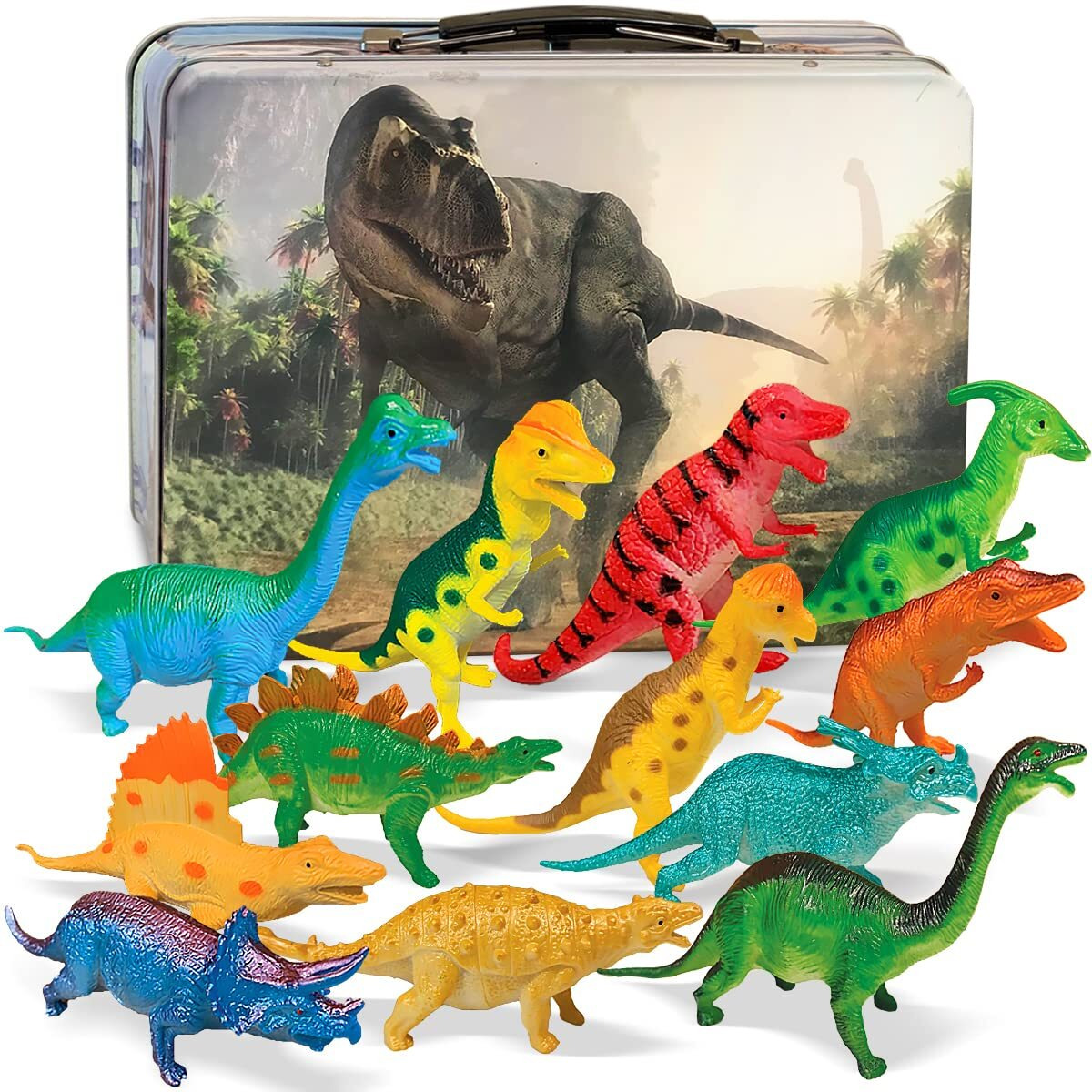 3 Bees & Me Dinosaur Toys For Kids 3-5 & 5-7 Boys & Girls - 12 6"" Fun Prehistoric Animal Action Figures With Storage Box, Age 3+, Girls & Boys Dinosaur Toys For Toddlers & Kids