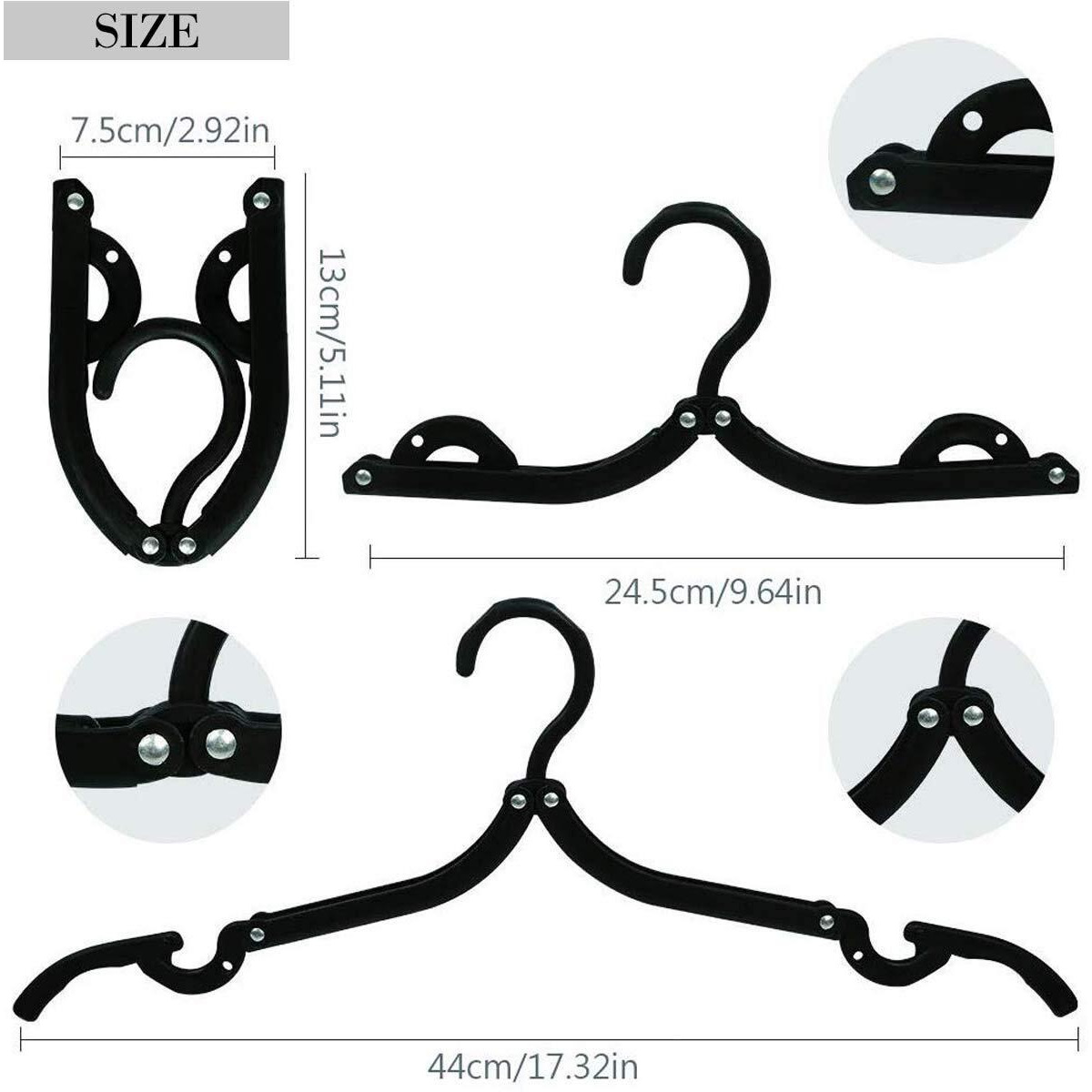 24 Pcs Travel Hangers Cruise Ship Essentials Portable Folding Clothes Hangers Travel Accessories Foldable Clothes Drying Rack (Black)