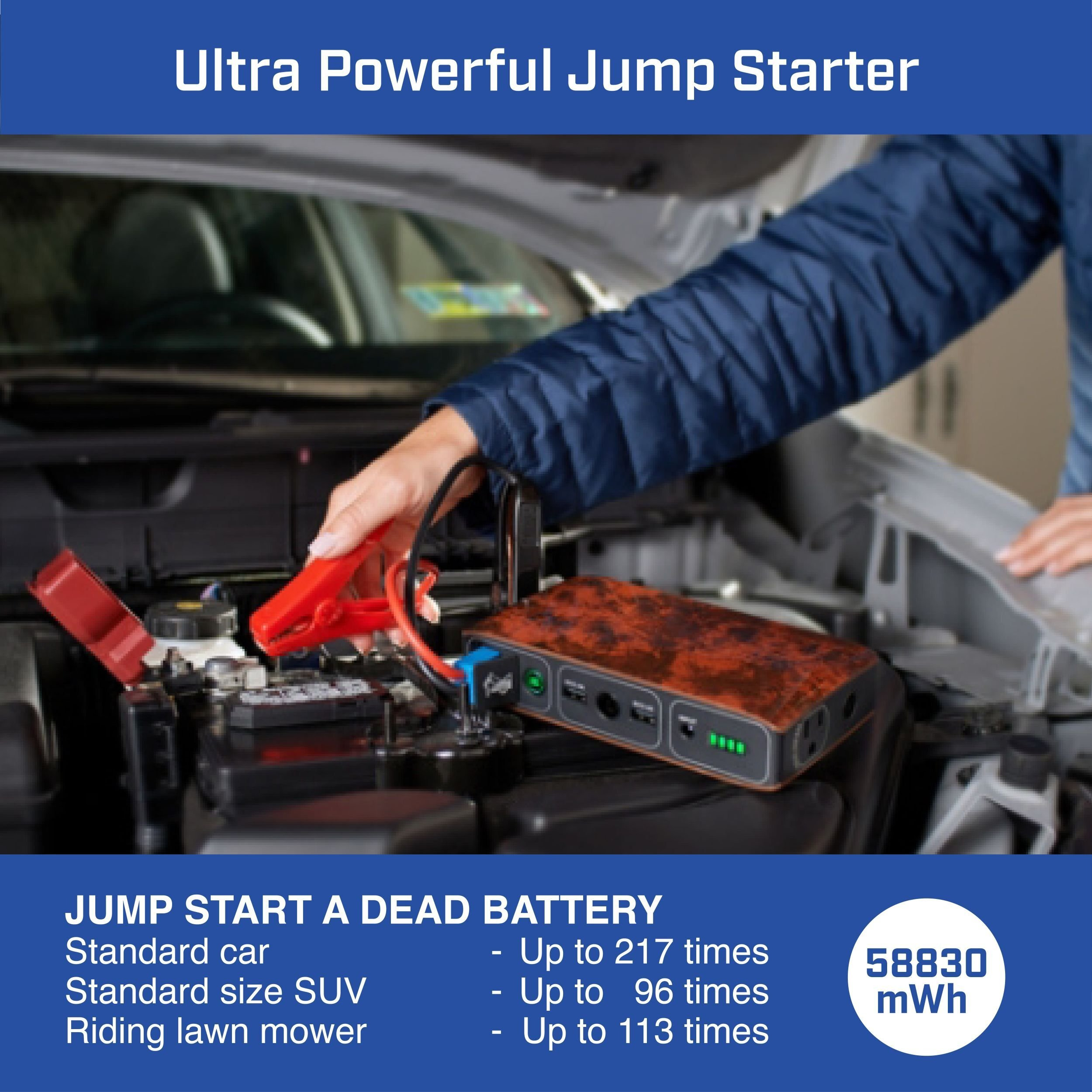 Halo Bolt 58830 Mwh Portable Phone Laptop Charger Car Jump Starter With Ac Outlet And Car Charger,Usb - Grey