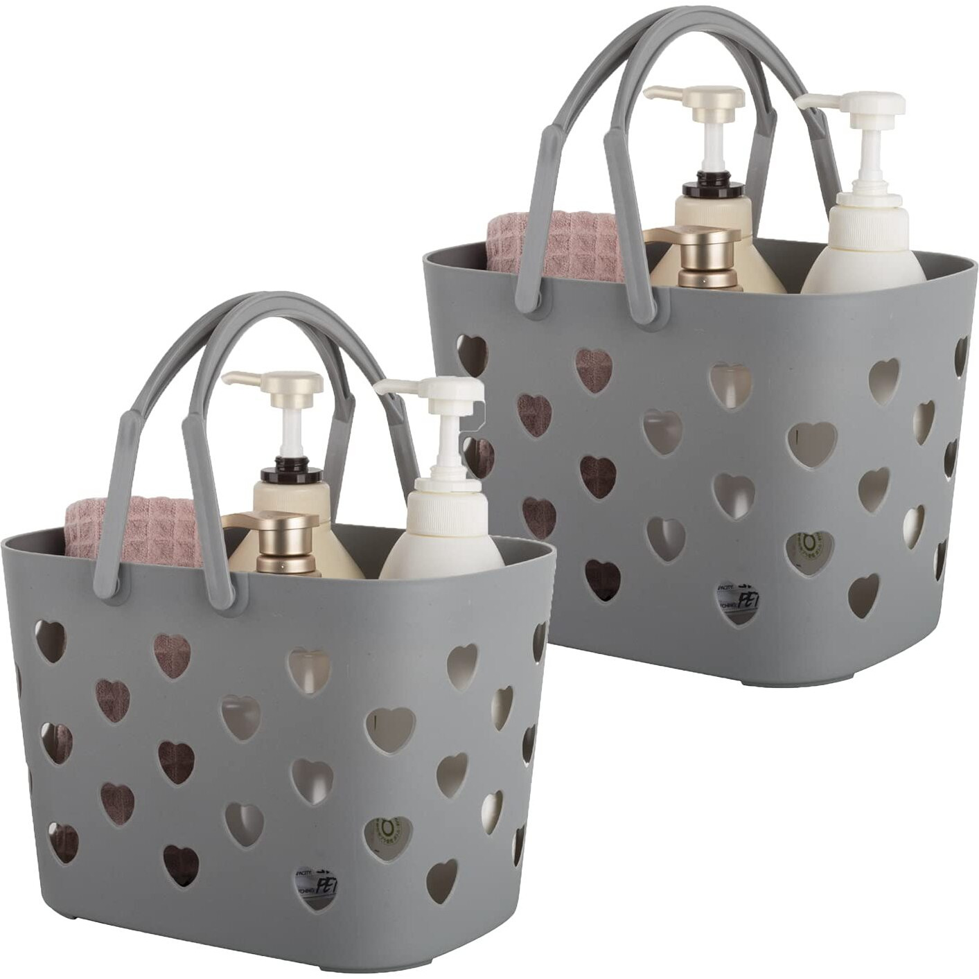 Anyoifax Portable Shower Caddy Tote Plastic Storage Basket With Handle Box Organizer Bin For Bathroom, College Dorm, Pantry, Kitchen, 2 Pack, Grey