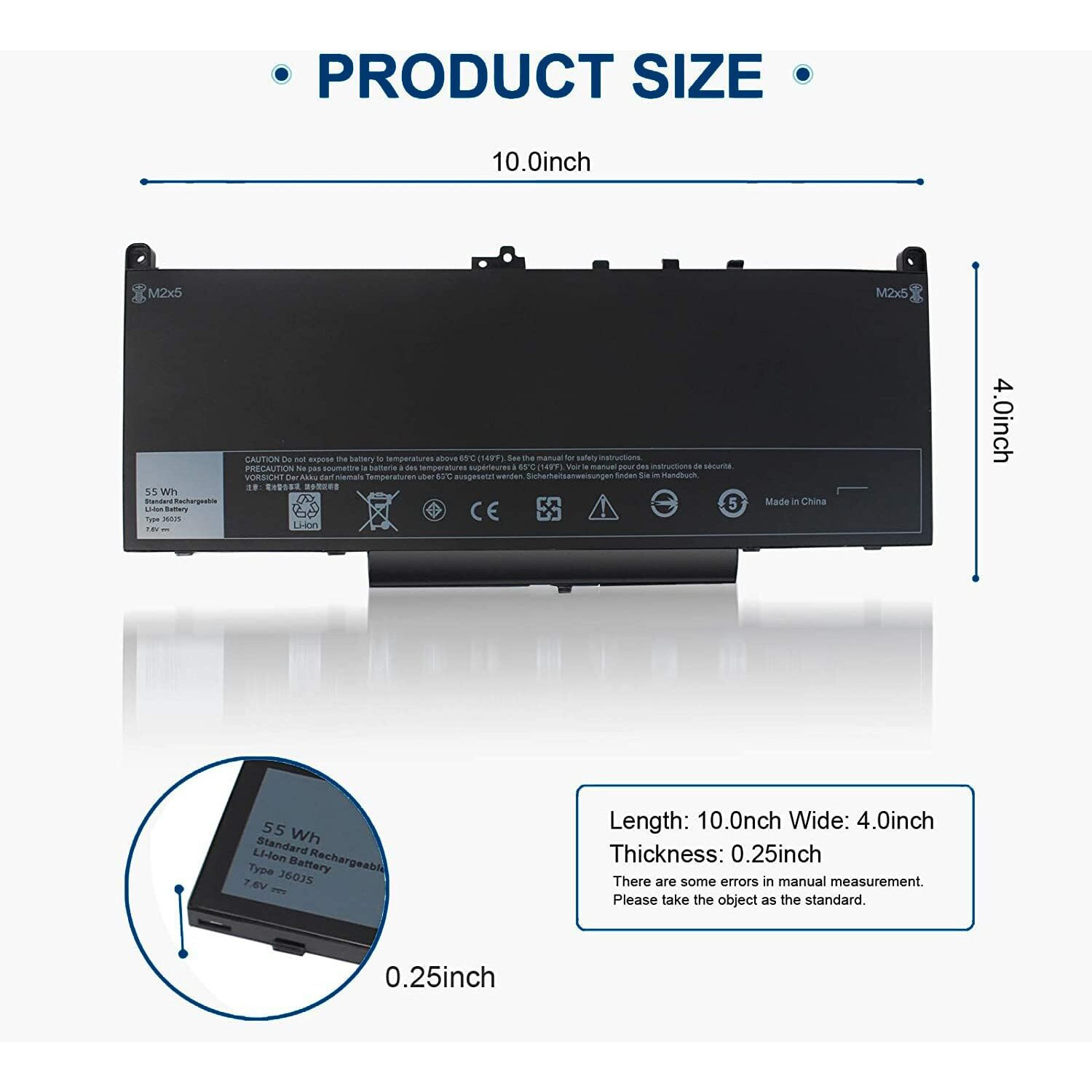 E7470 E7270 J60J5 Battery Lithium-Ion Compatible With Dell Latitude E7470 E7270 7470 7270 Laptop, Type 0Mc34Y Mc34Y R1V85 242Wd Gg4Fm Wywj2 1W2Y2 451-Bbsx 451-Bbsy 451-Bbsu P26S001 P61G001, 7.6V 55Wh