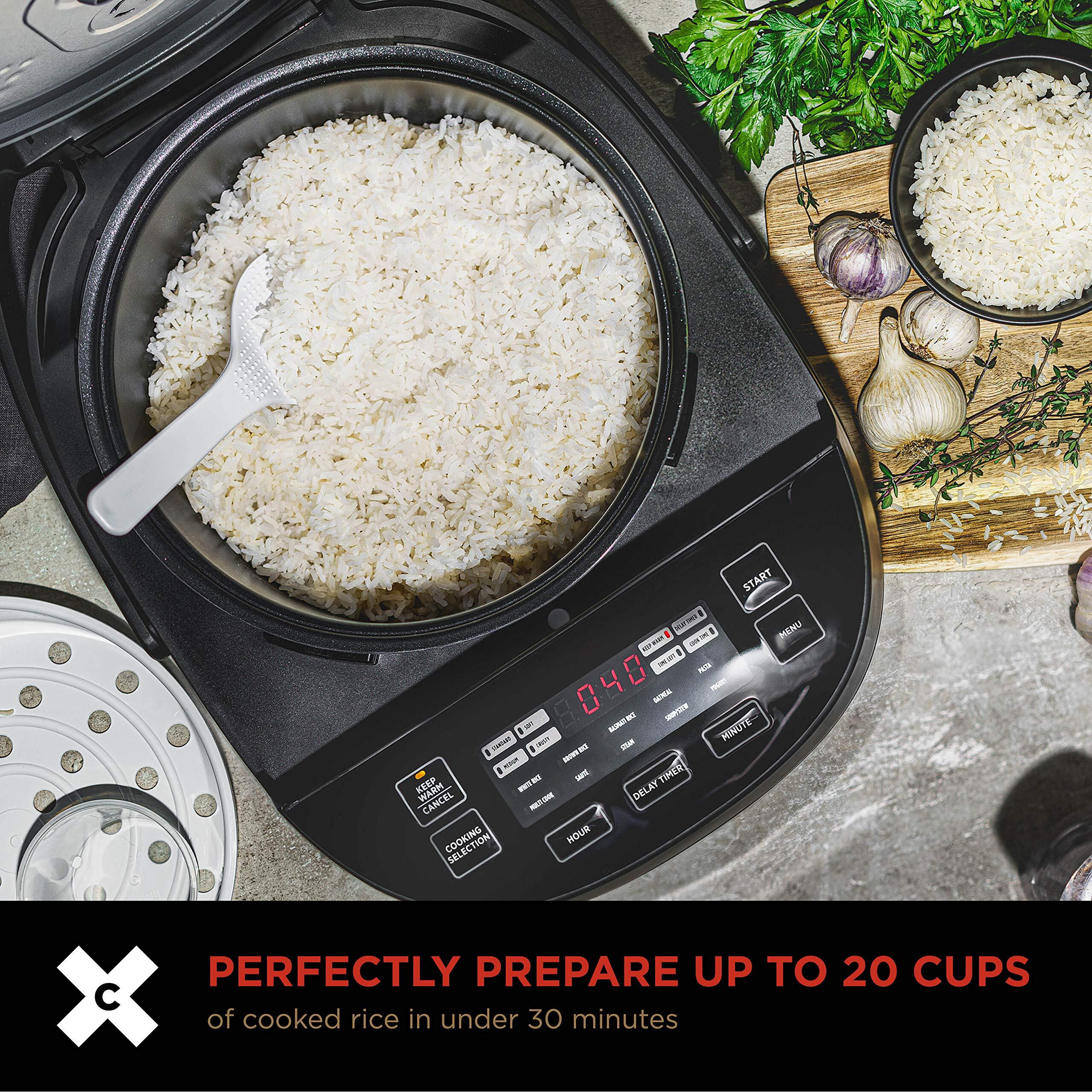 Crux 20 Cup Induction Rice Cooker, Multi-Cooker, Food Steamer, Slow Cooker, Stewpot, Easy One-Pot Healthy Meals, Dishwasher Safe Non-Stick Bowl, Black, One Size