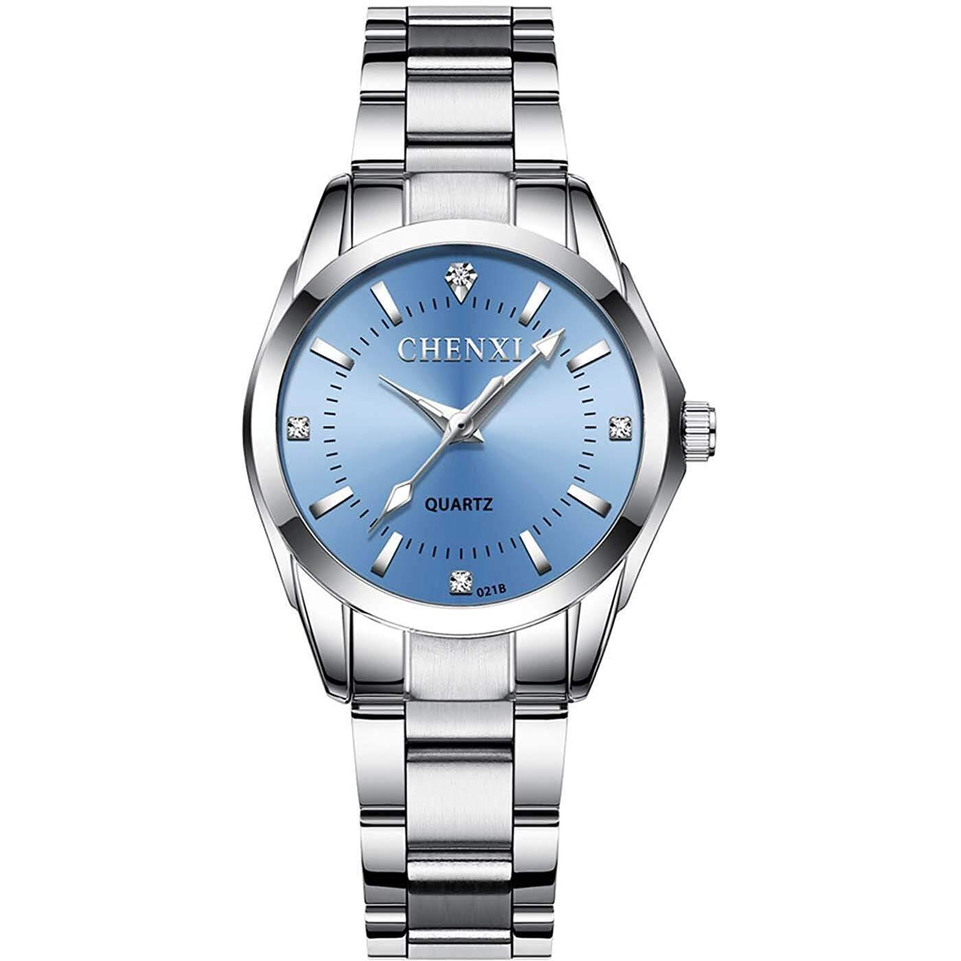 Mastop Women Classic Fashion Silver Stainless Steel Watch Waterproof Lady Dress Wrist Watch (Blue)