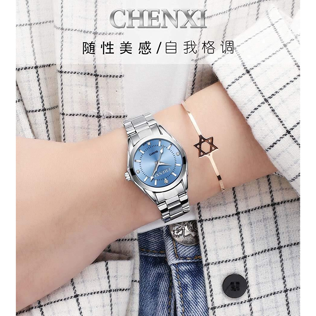 Mastop Women Classic Fashion Silver Stainless Steel Watch Waterproof Lady Dress Wrist Watch (Blue)