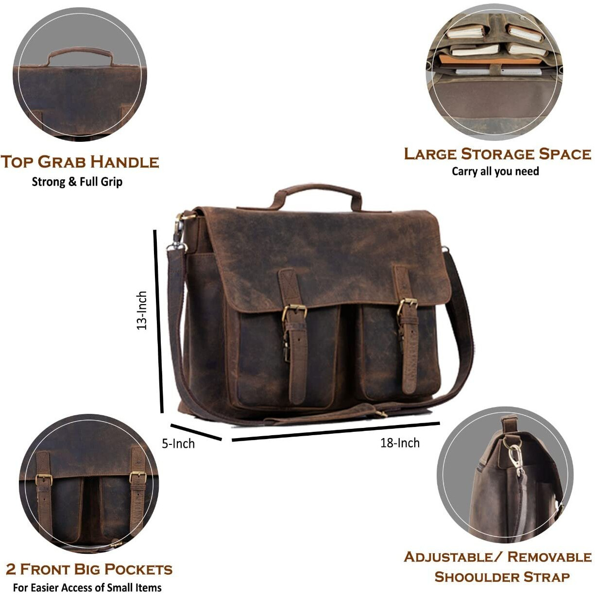 Komalc 18 Inch Leather Briefcase Laptop Messenger Bags For Men And Women Best Office Satchel Bag (Messenger Bag)