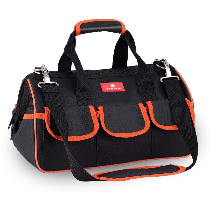 17-Inch Tool Bag, Wide Mouth Tool Tote Bag,Muti-Purpose Tool Bag Organiser With Adjustable Shoulder Strap And Plastic-Lined External Pockets, For Home Diy & Professional Use, Tool & Equipment Storage