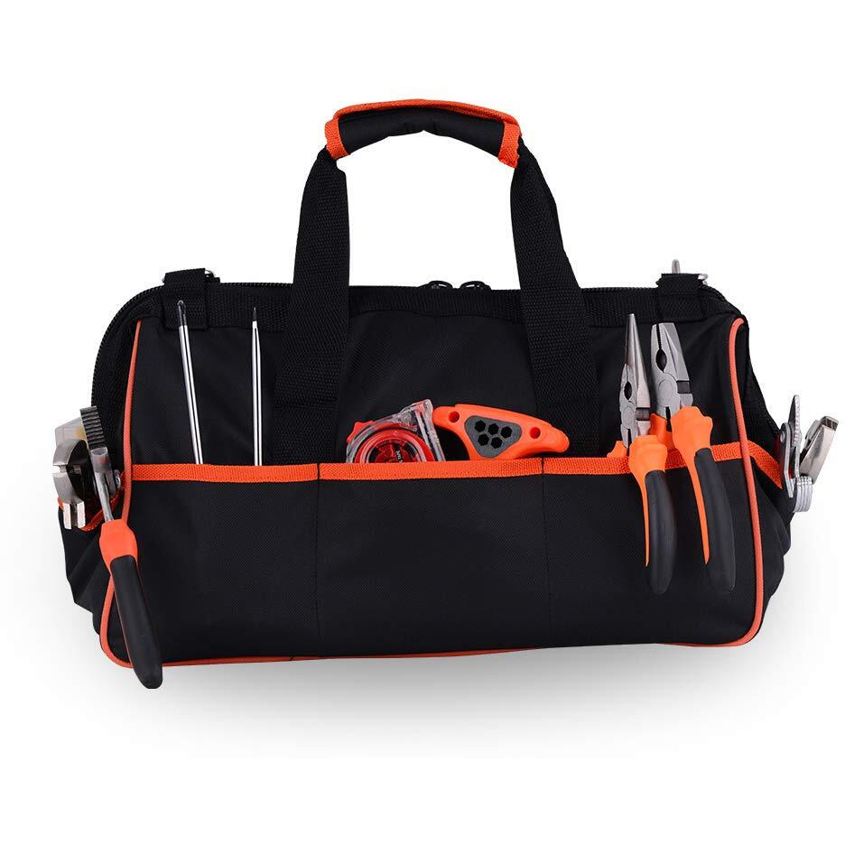 17-Inch Tool Bag, Wide Mouth Tool Tote Bag,Muti-Purpose Tool Bag Organiser With Adjustable Shoulder Strap And Plastic-Lined External Pockets, For Home Diy & Professional Use, Tool & Equipment Storage