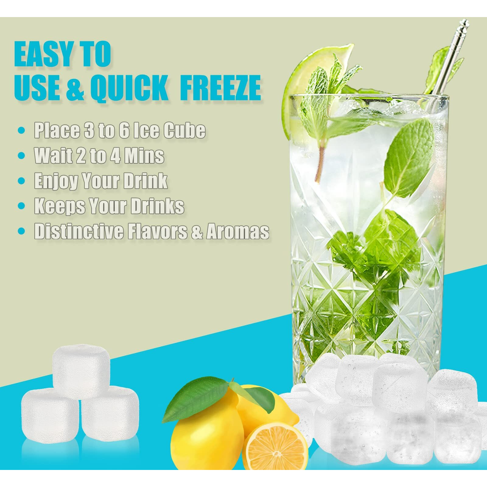 Reusable Ice Cubes For Drinks, 20 Pack Refreezable Plastic Ice Cubes Bpa Free, Chills Drinks Without Diluting, Washable Fake Ice Cubes For Cocktails, Wine, Beer Or Coffee Easy To Use