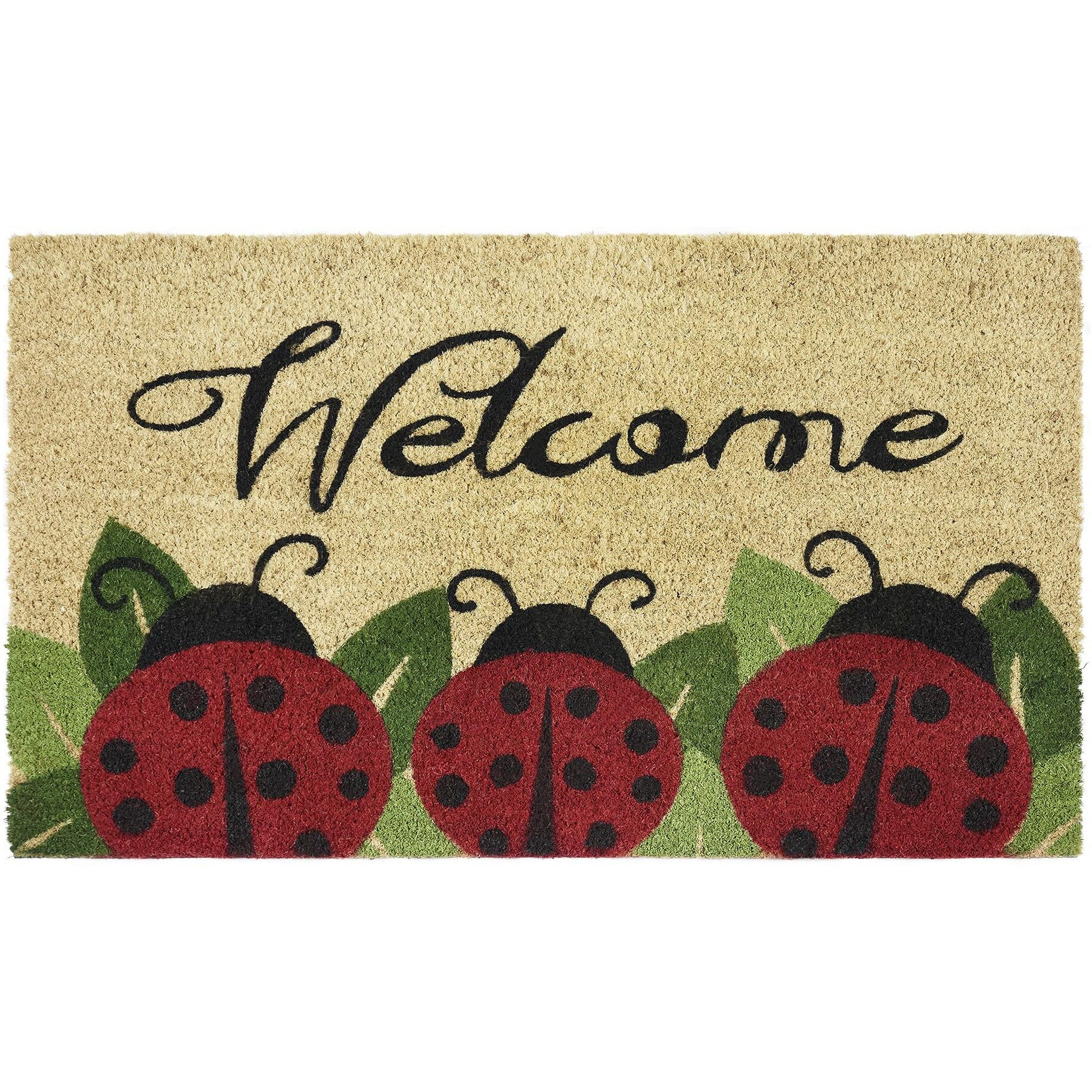 Printed Coir Door Mat, Ladybug - 18 Inch Width, 30 Inch Length - Durable, Easy To Clean, & Decorative Outdoor Welcome Mats - Heavy-Duty For All Weather - Doormat Traps Dirt, Debris, & Mud