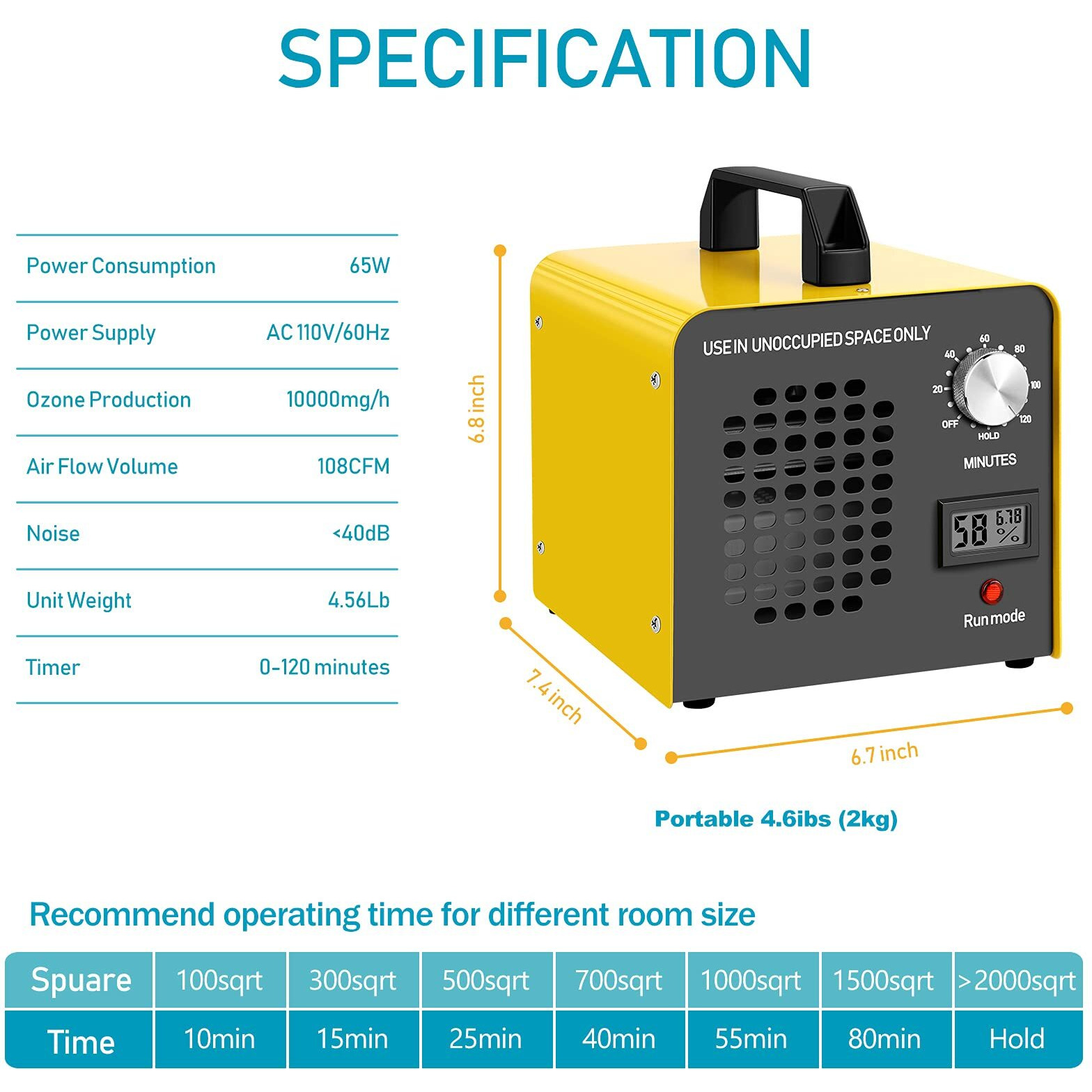 Ozone Generator 10,000 Mg/H High Capacity Ionizer Air Purifier Ozone Machine Odor Removal For Home, Hotels, Basement, Car, Bar And Farms