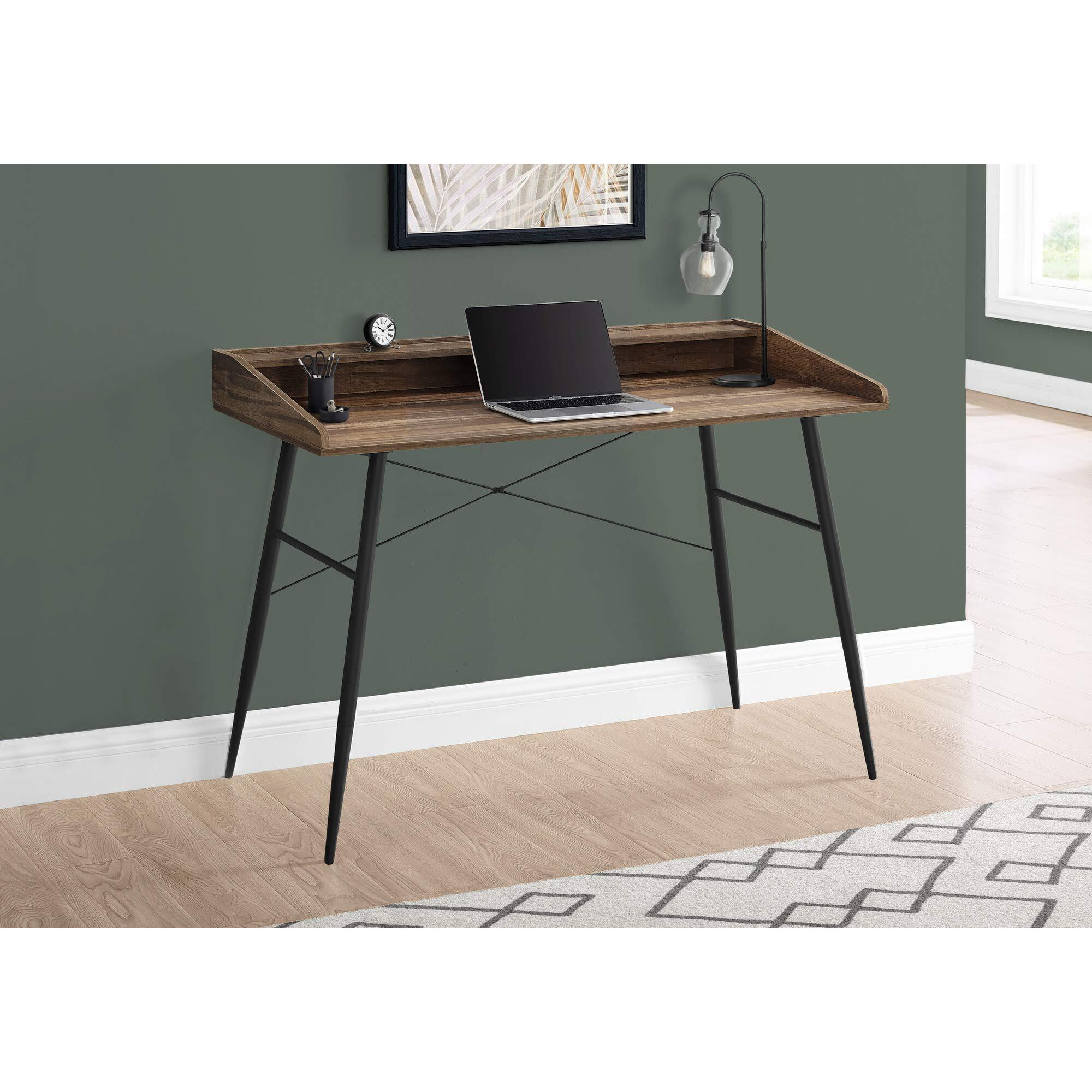 Monarch Specialties I 7538 Computer Desk, Home Office, Laptop, Storage Shelves, 48"" L, Work, Metal, Laminate, Brown, Black, Contemporary, Modern