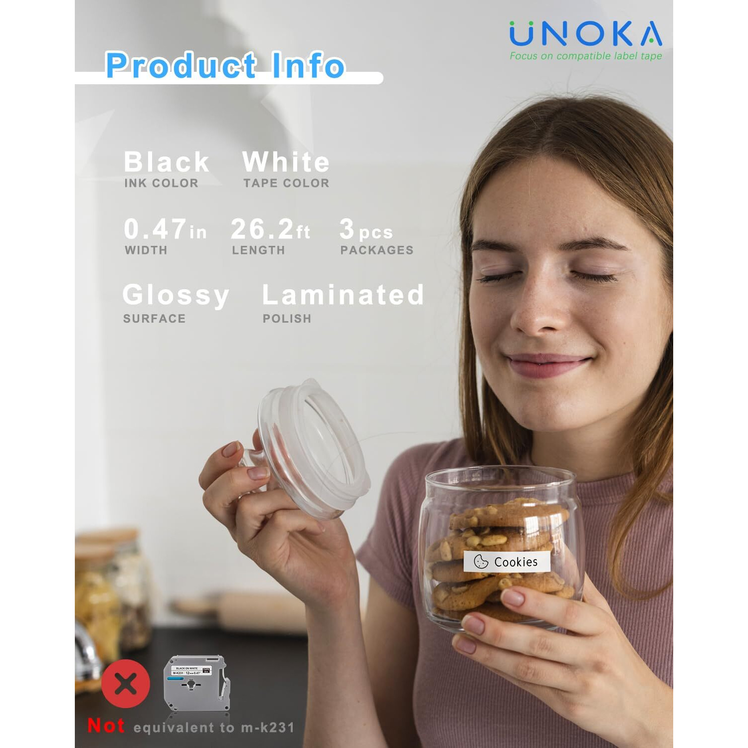 Unoka Tze Tz Tape 0.13-0.47 3.5-12Mm 0.47 Laminated White Tape Replace For Brother P Touch Label Maker Refills Tze-231, For Model Pt-D200G Pt-103W Pt-H100 Pt1750 Pt-1090 Pt-2040 Pt-1180 Pt-D210, 3Pk