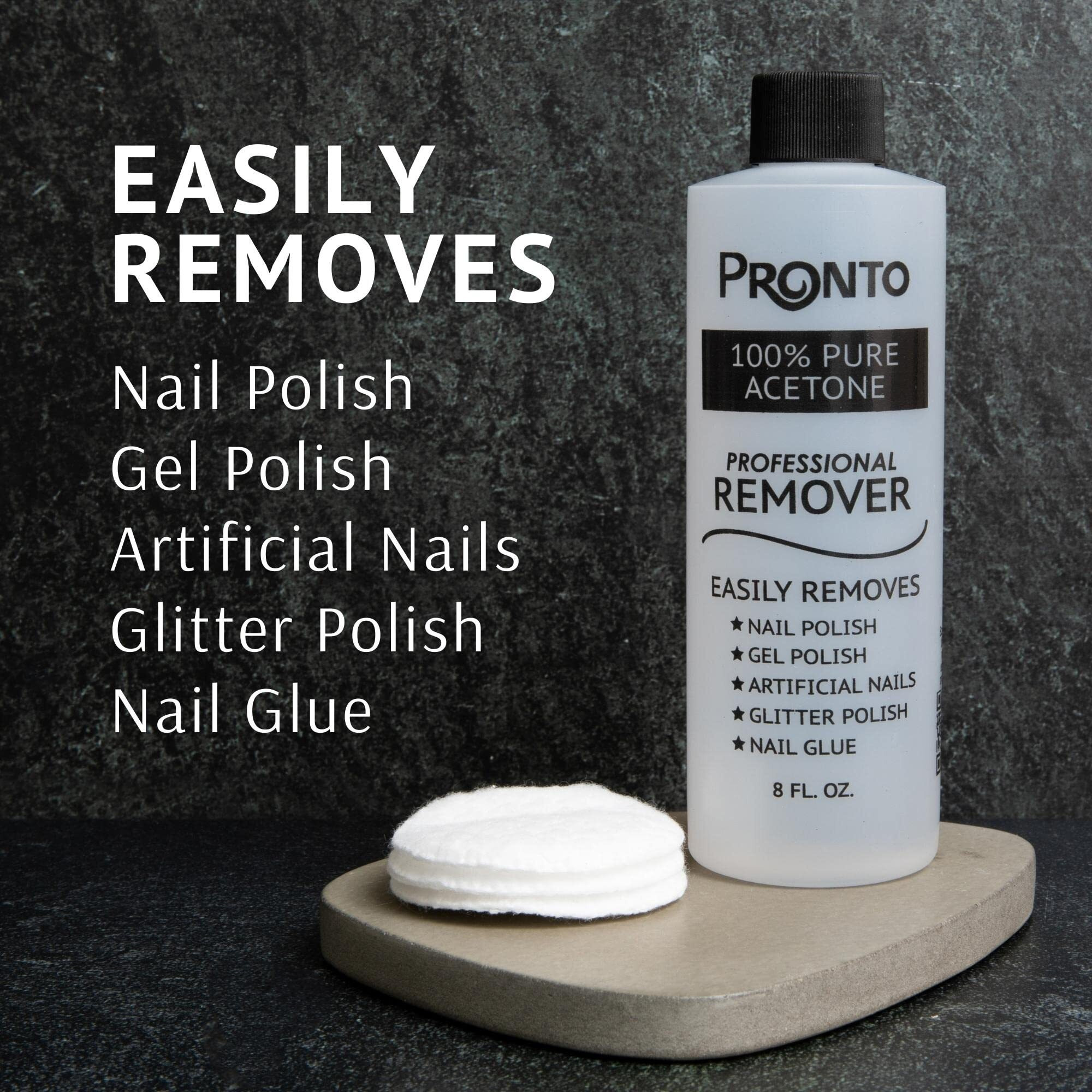 Pronto 100% Pure Acetone - Quick, Professional Nail Polish Remover - For Natural, Gel, Acrylic, Sculptured Nails (8 Fl. Oz.)
