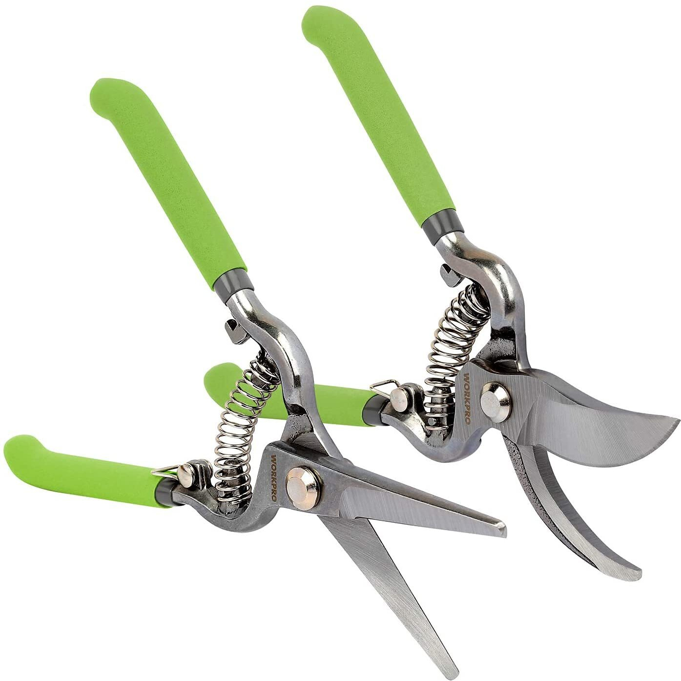 Workpro 2-Piece Pruning Shears Set, Drop Forged 8"" Bypass Garden Shears And 8'' Handing Pruner With Steel Straight Blade