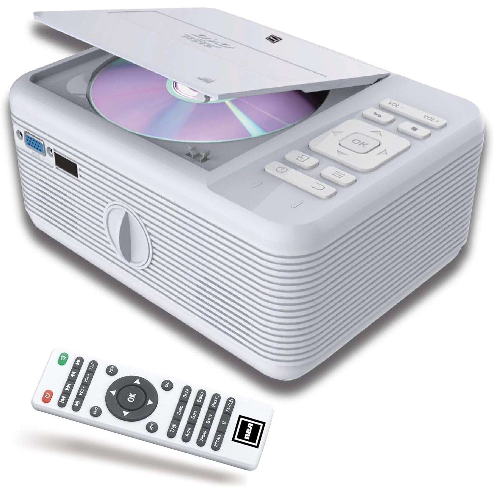 Rca Rpj140 Projector With Built-In Bluetooth & Dvd Player - Movie Projector - 1080P Supported For Hd, Video & Screens - Portable Dvd Projector For Home Theater Compatible With Phone, Laptop, Ps4, Xbox