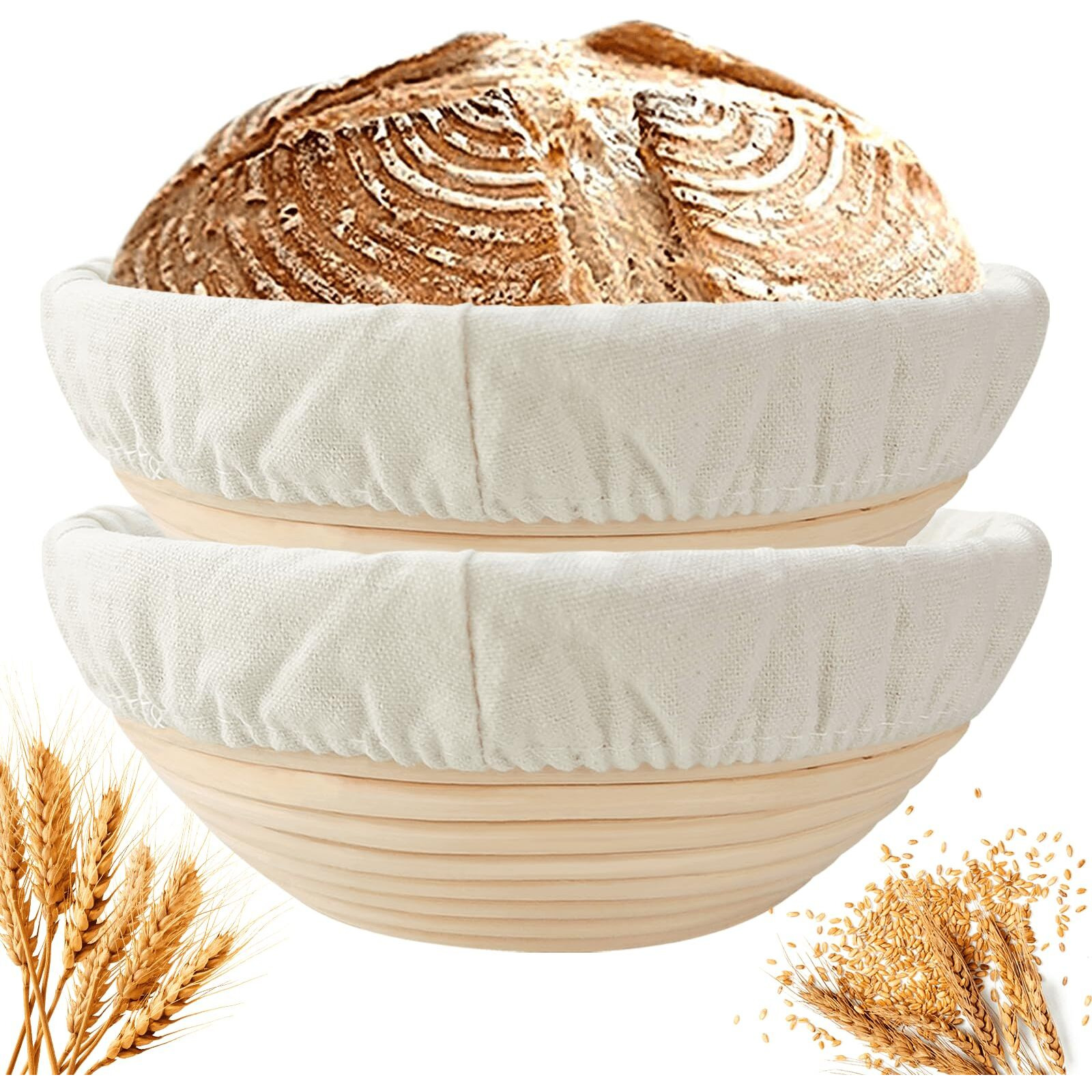 Snaildigit Banneton Bread Proofing Basket Set Of 2 9 Inch Round Sourdough Proofing Bowls For Artisan Bread Making For Professionals And Home Bakers
