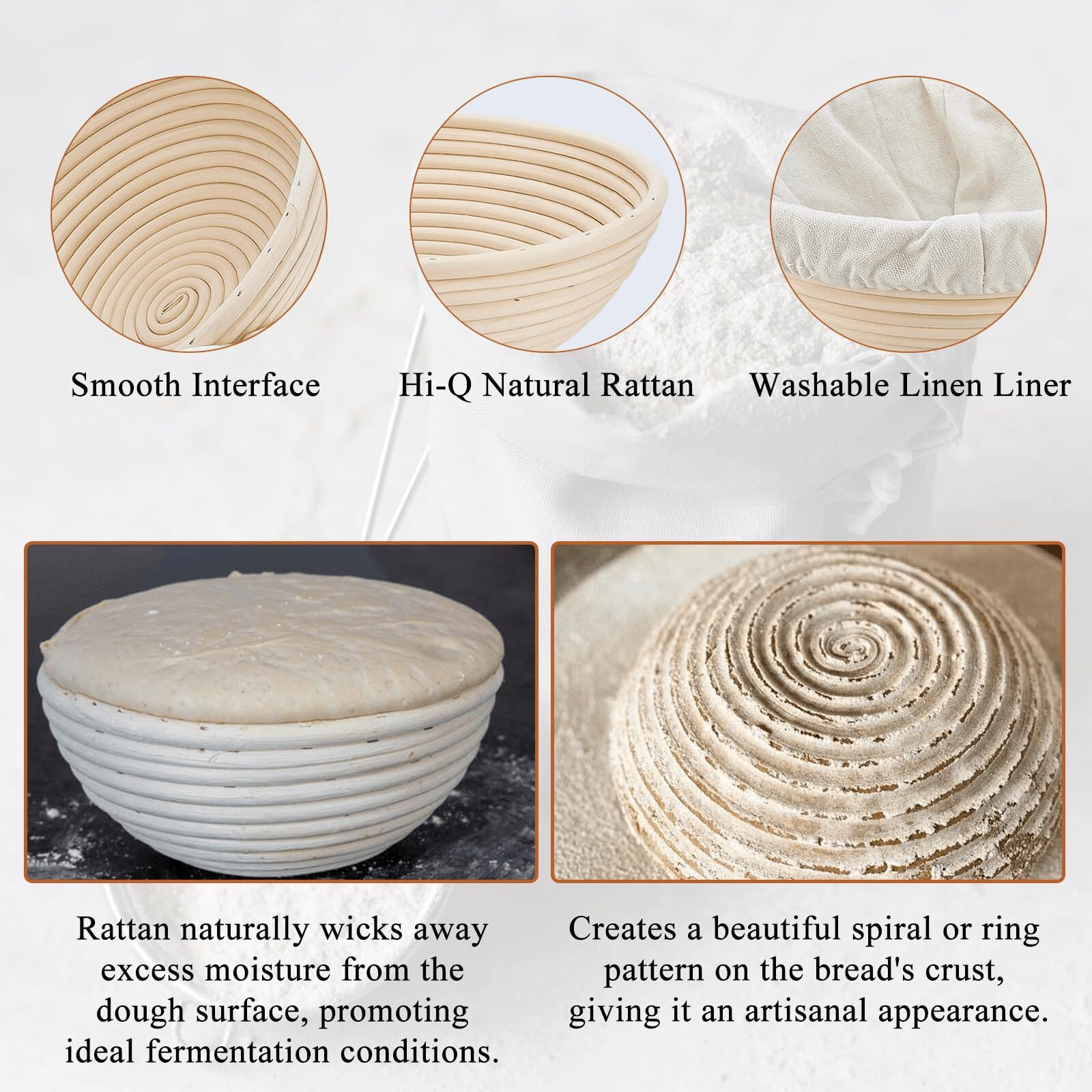 Snaildigit Banneton Bread Proofing Basket Set Of 2 9 Inch Round Sourdough Proofing Bowls For Artisan Bread Making For Professionals And Home Bakers