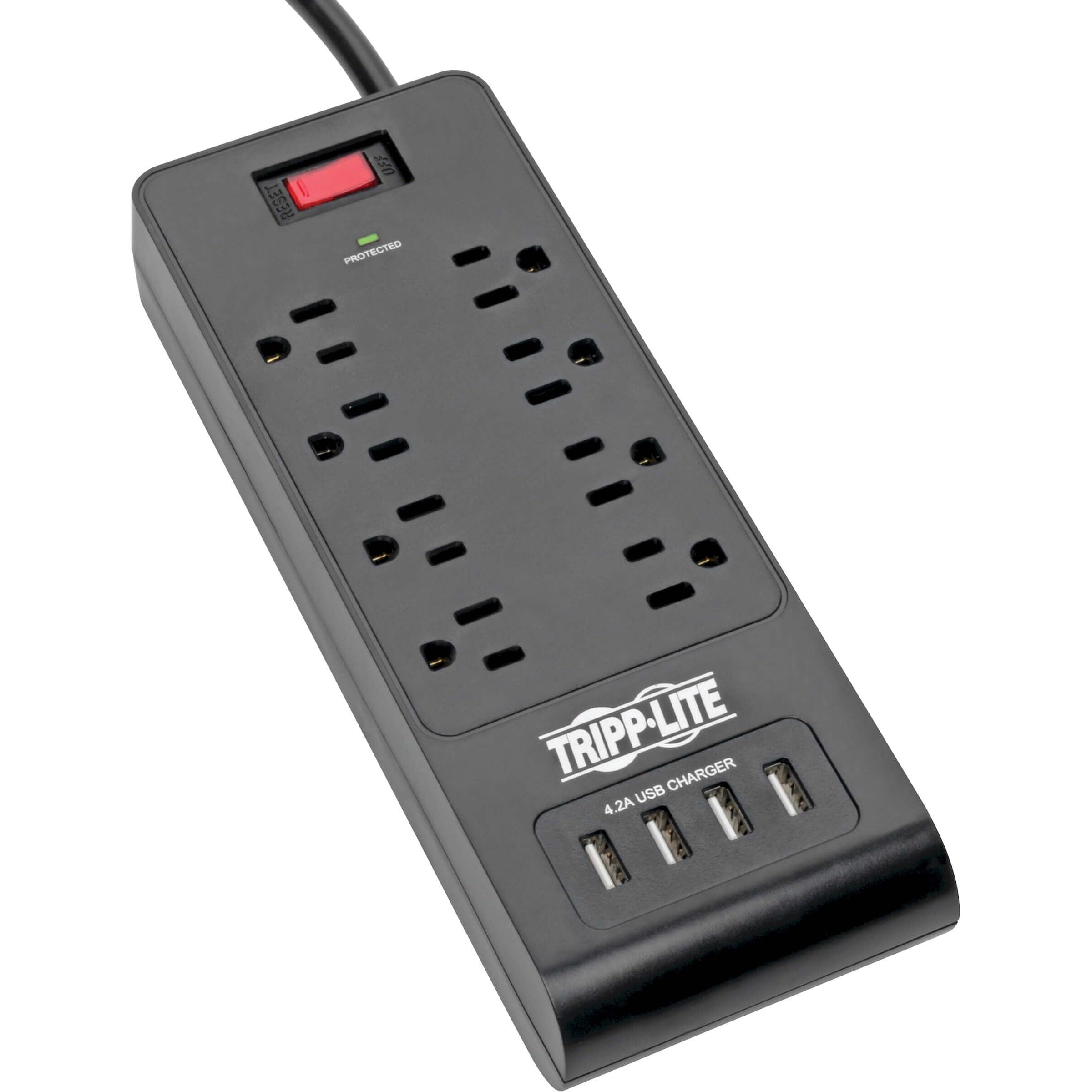 Tripp Lite Home Office Surge Protector With Usb Charging, 8 Outlet Surge Protector Power Strip, 4 Usb Ports, 6Ft Cord, 1800 Joules, Black (Tlp864Usbb)