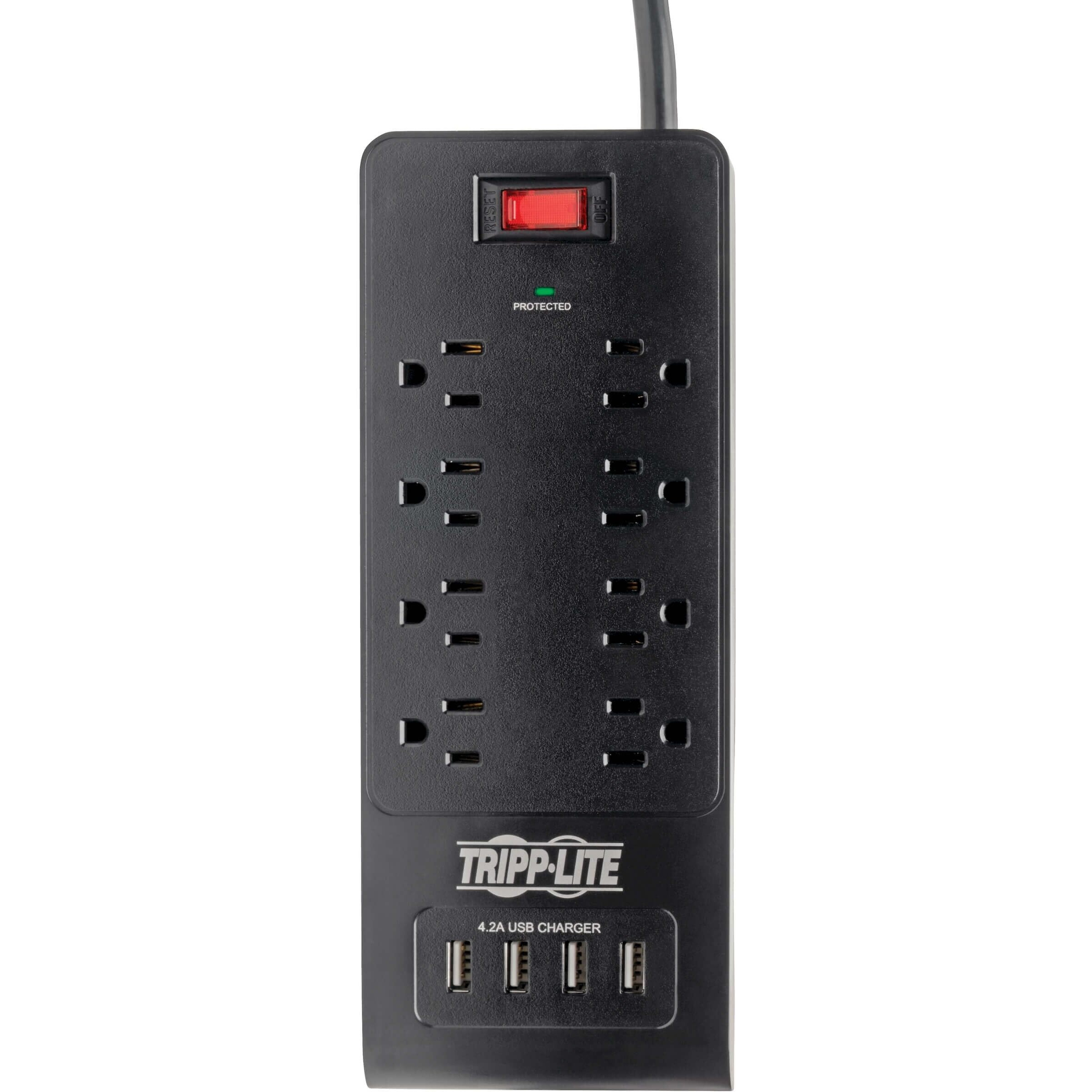 Tripp Lite Home Office Surge Protector With Usb Charging, 8 Outlet Surge Protector Power Strip, 4 Usb Ports, 6Ft Cord, 1800 Joules, Black (Tlp864Usbb)