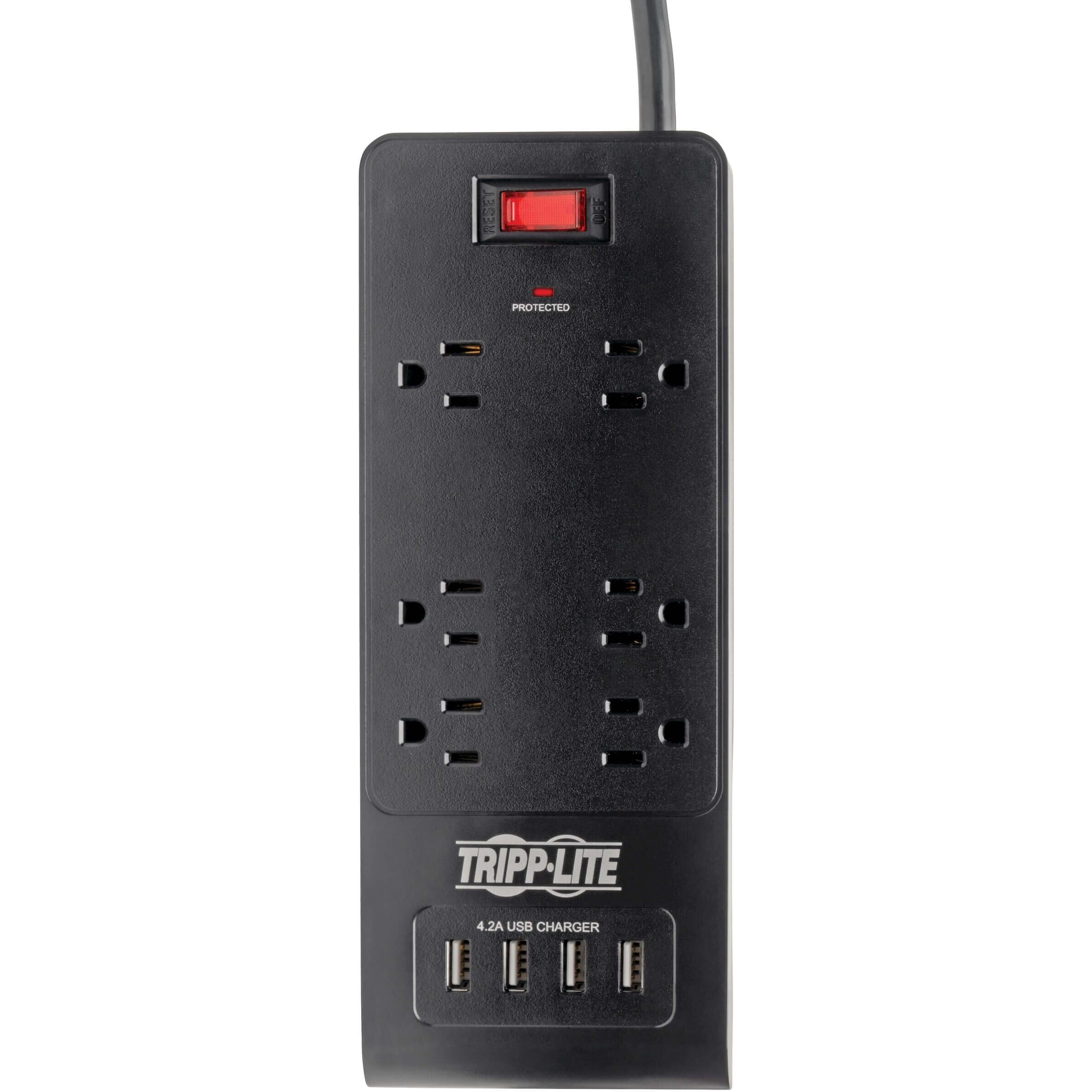 Tripp Lite Home Office Surge Protector With Usb Charging, 6 Outlet Surge Protector Power Strip, 4 Usb Ports, 6Ft Cord, 900 Joules, Black (Tlp664Usbb)