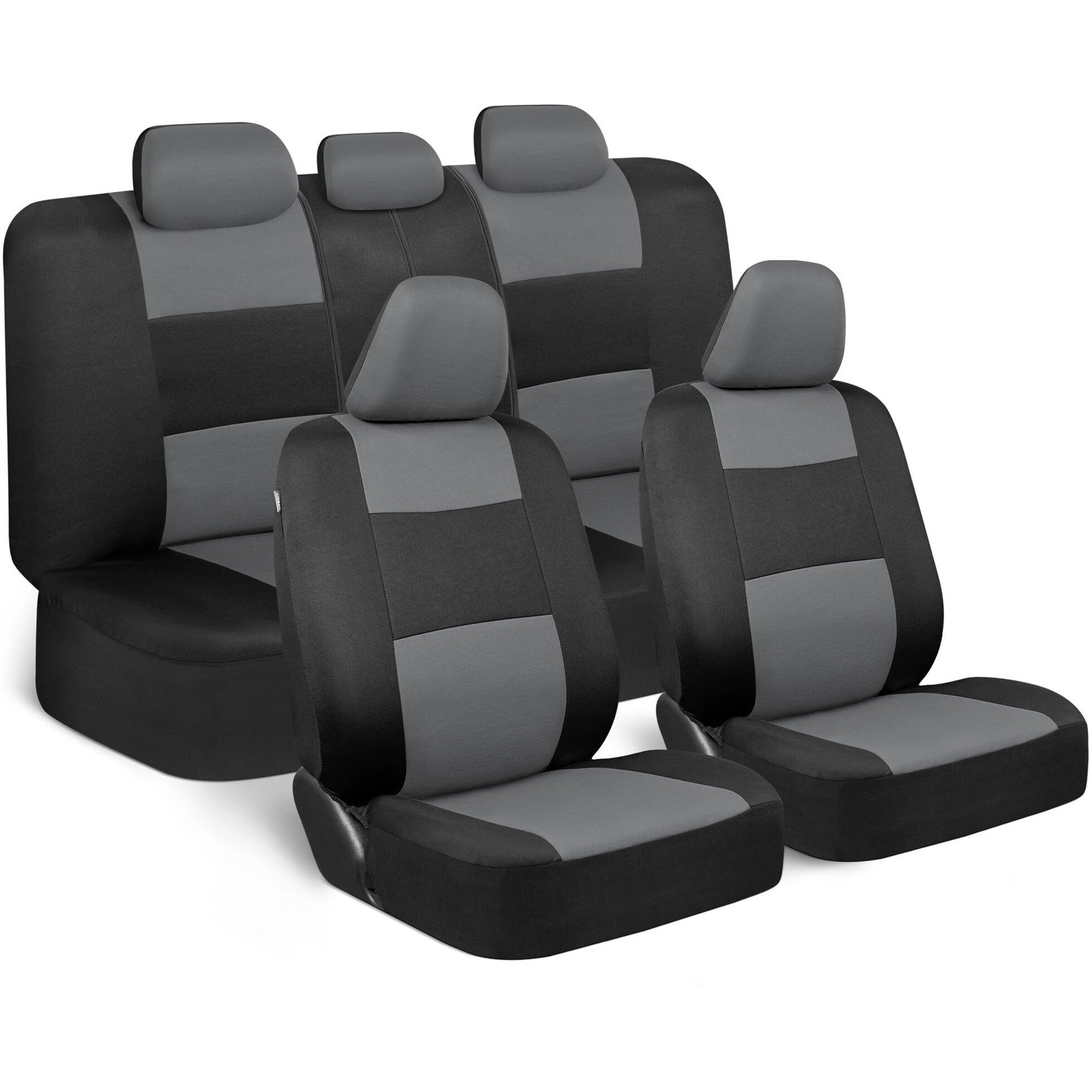 Bdk Polypro Car Seat Covers Full Set In Gray On Black, Front And Rear Split Bench Seat Covers For Cars, Easy To Install Car Seat Cover Set, Car Accessories For Auto Trucks Van Suv - Gray
