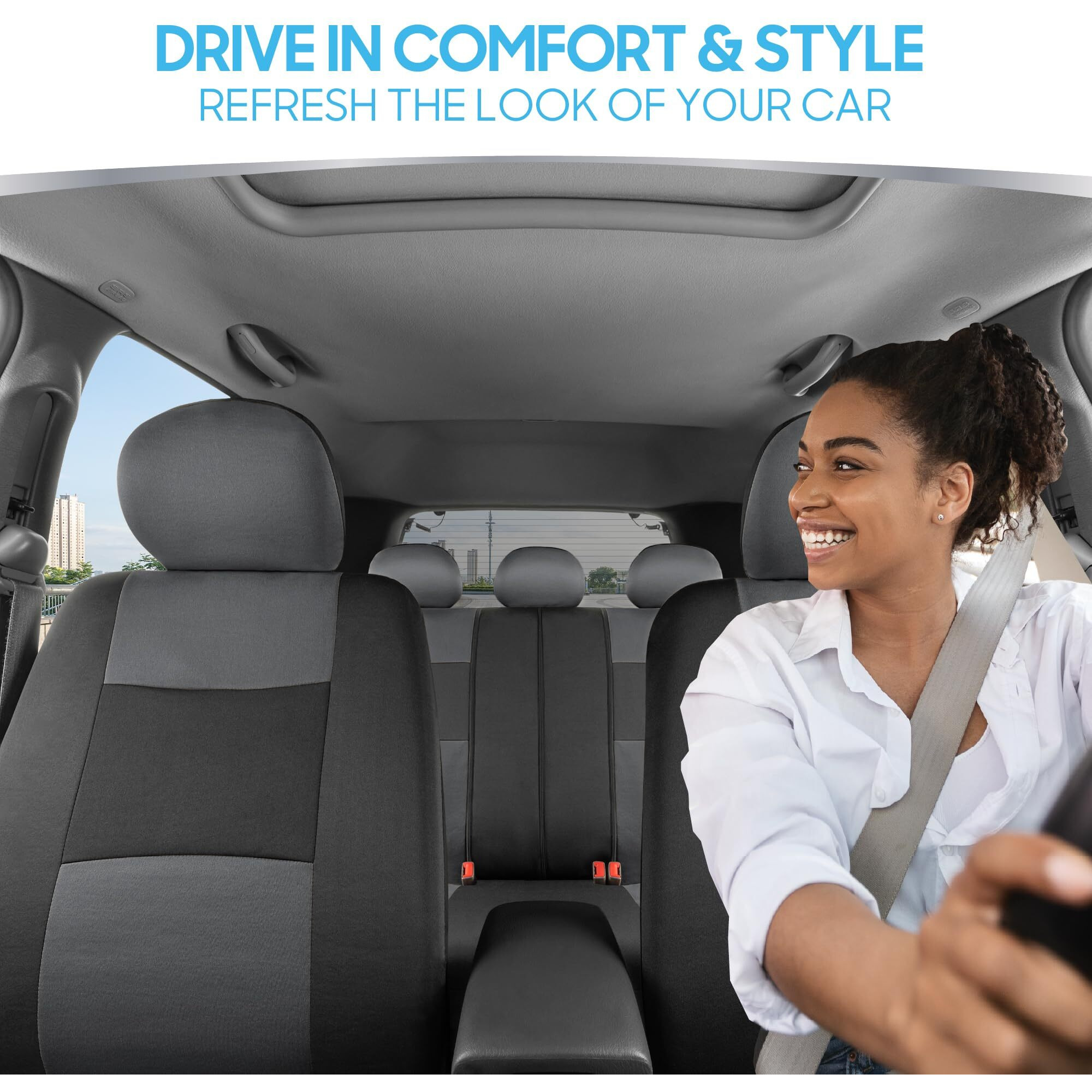 Bdk Polypro Car Seat Covers Full Set In Gray On Black, Front And Rear Split Bench Seat Covers For Cars, Easy To Install Car Seat Cover Set, Car Accessories For Auto Trucks Van Suv - Gray