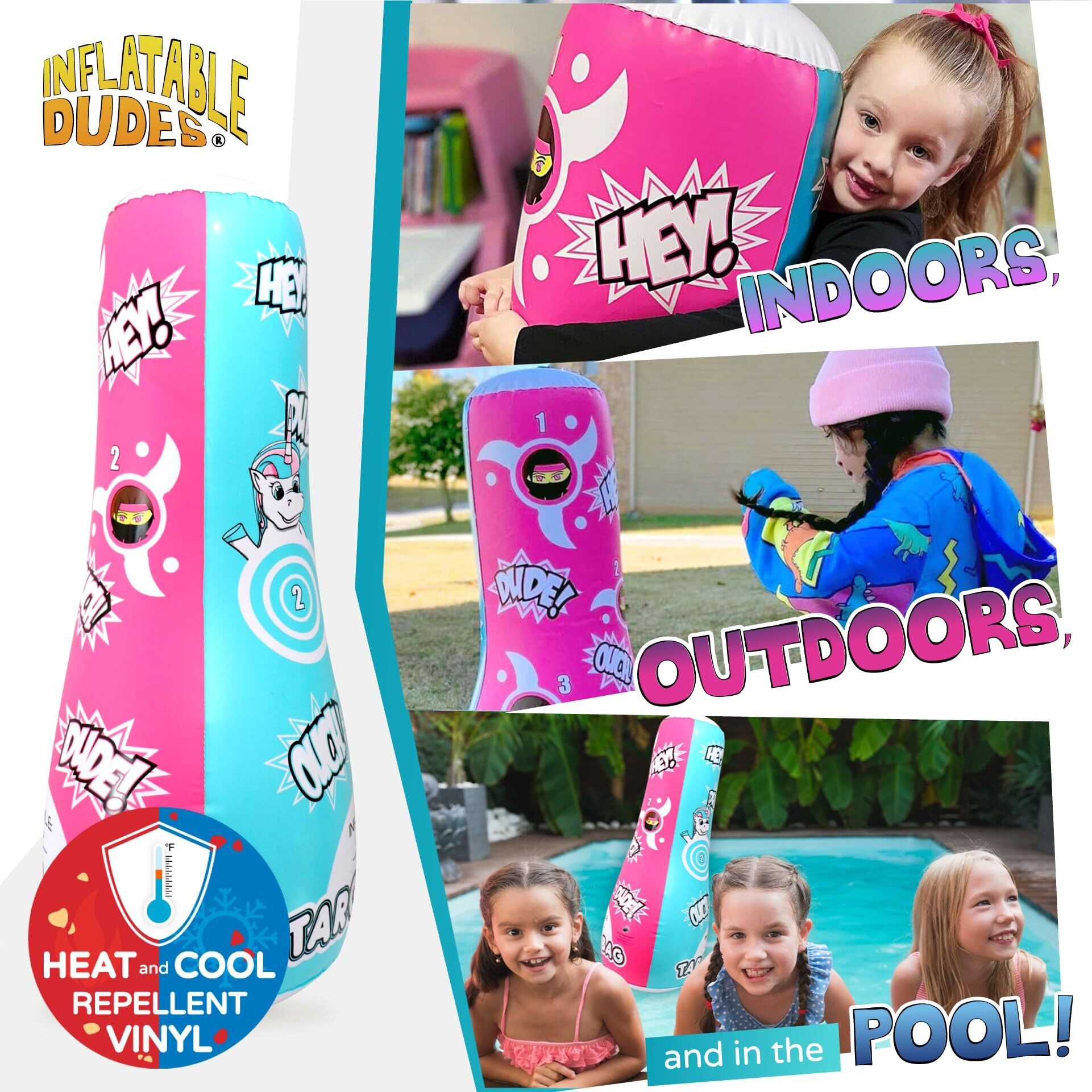 Inflatable Dudes Target Bag - Double-Sided- Unicorn And Ninja Girl 47 Inches - Kids Punching Bag| Already Filled With Sand| Bop Bag| Boxing| Punching Bag For Kids- (Unique And Kuno)