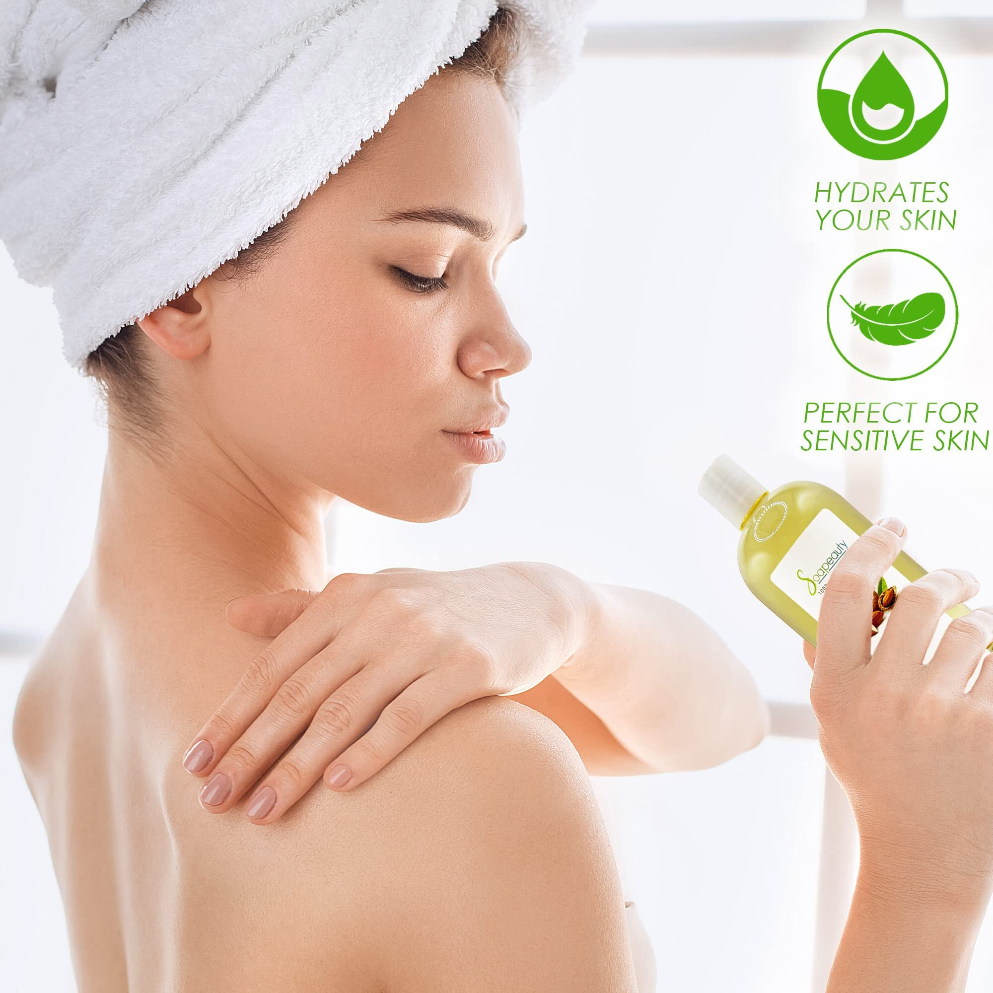 Soapeauty Sweet Almond Oil Cold Pressed Refined Usda Organic | 100% Pure Sweet Almond Oil Available In Bulk | Carrier For Essential Oils, Almond Oil For Skin, Face, And Hair, Soap Making | 32 Fl Oz