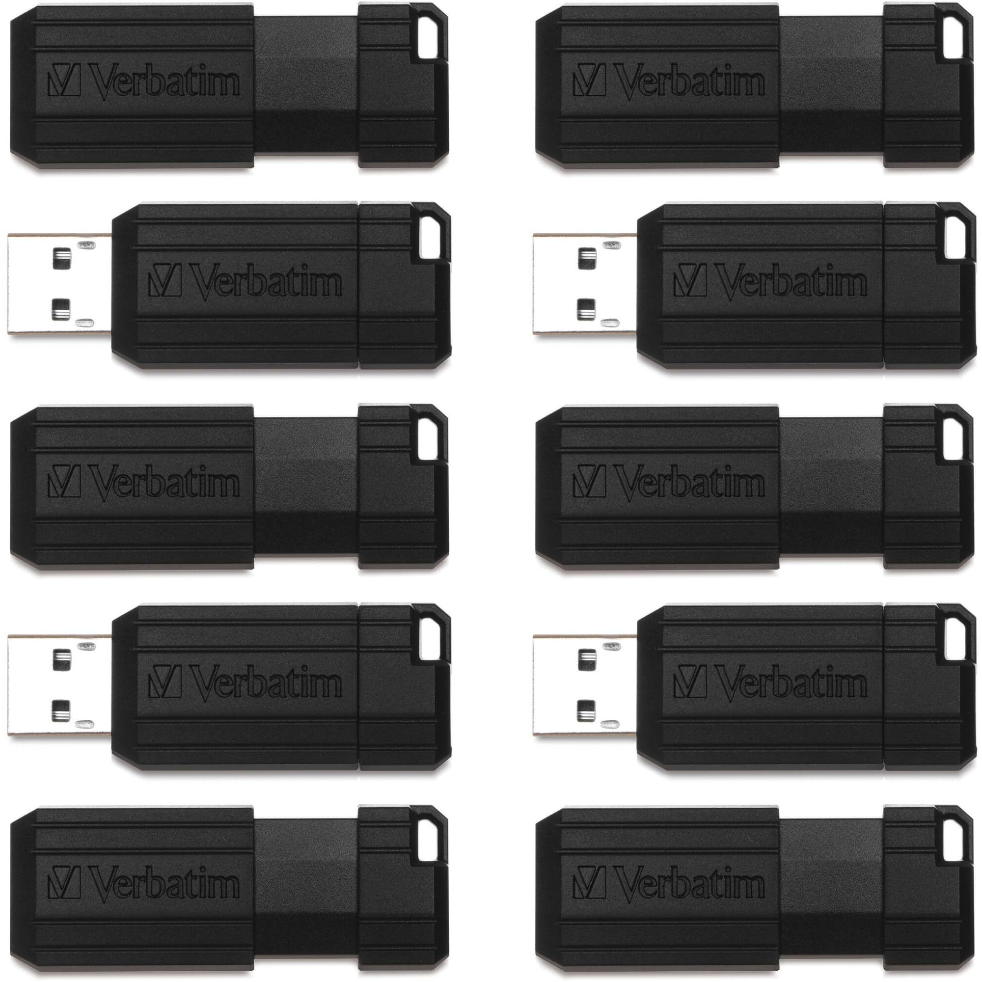 Verbatim 32Gb Pinstripe Retractable Usb 2.0 Flash Thumb Drive - 10 Pack - Black