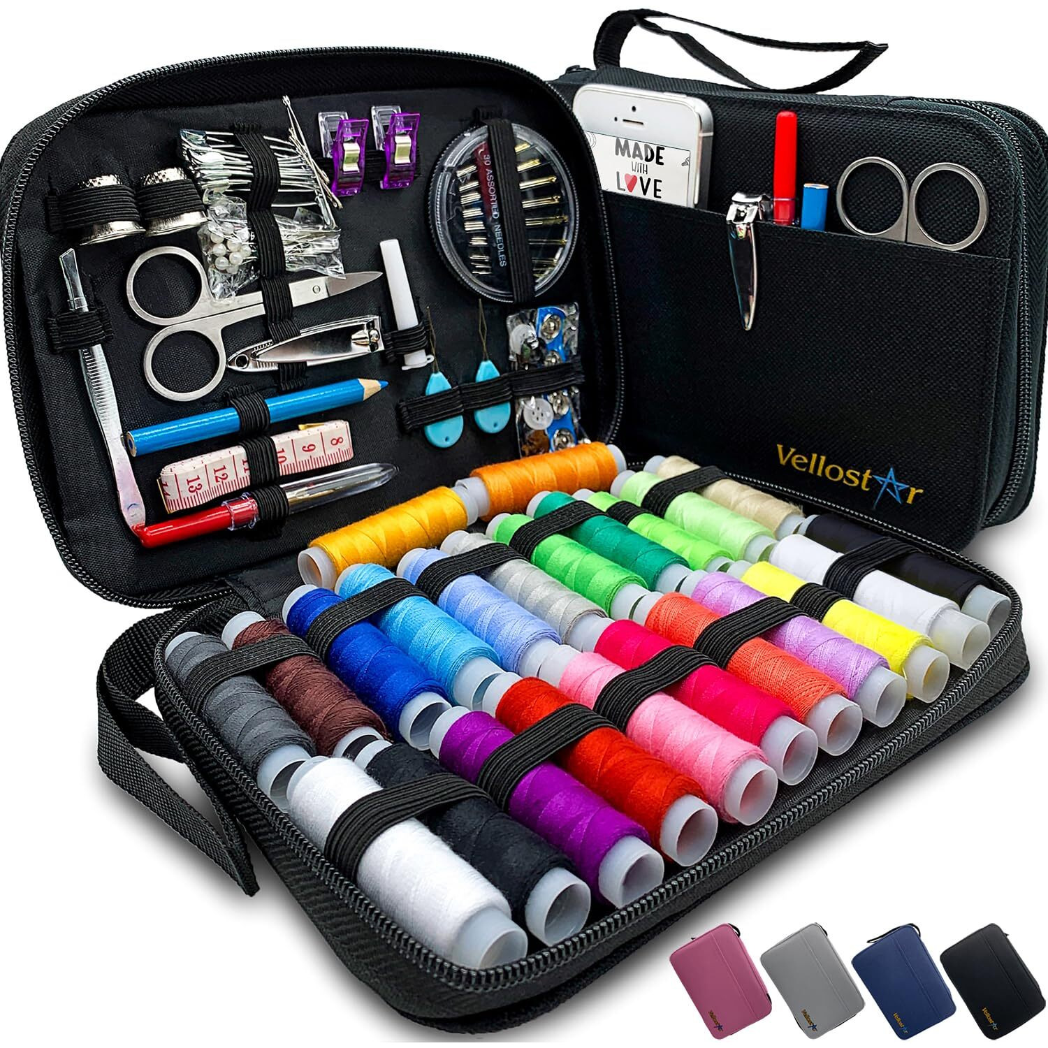Vellostar Sewing Kit For Adults - A Portable Needle And Thread Kit With Essential Sewing Supplies And Accessories For Small Clothing Repairs, A Basic Travel Mending Set For Beginners And Pros