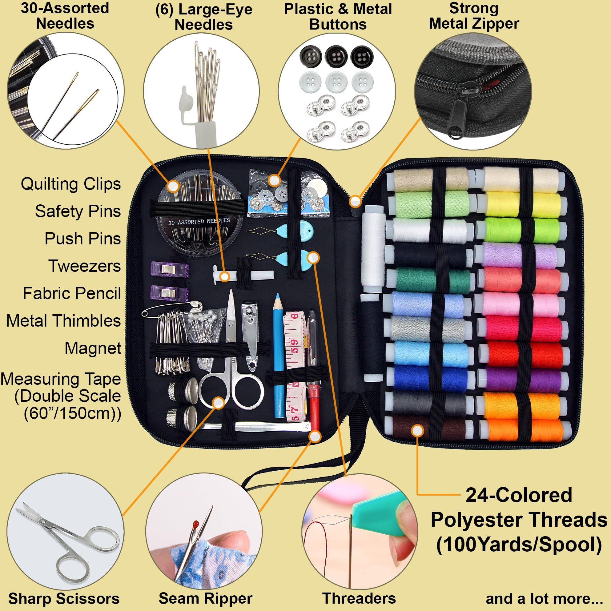 Vellostar Sewing Kit For Adults - A Portable Needle And Thread Kit With Essential Sewing Supplies And Accessories For Small Clothing Repairs, A Basic Travel Mending Set For Beginners And Pros