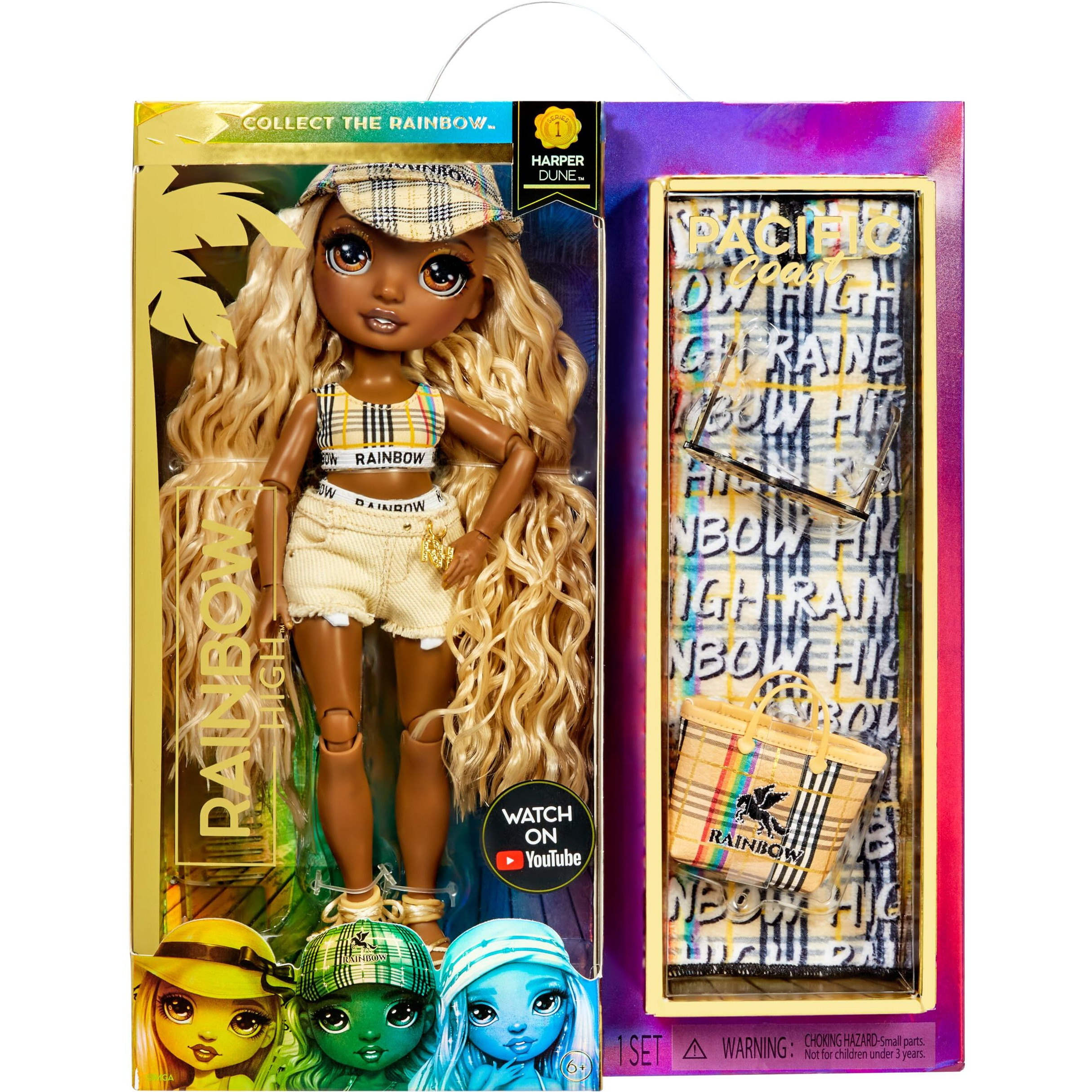 Rainbow High Pacific Coast Harper Dune- Sand (Light Yellow) Fashion Doll With 2 Designer Outfits, Pool Accessories Playset, Interchangeable Legs, Toys For Kids, Great Gift For Ages 6-12+ Years