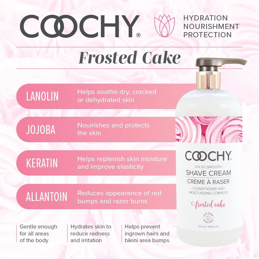 Coochy Intimate Shaving Cream | Shave Conditioner & Moisturizer For Face & Body | Ideal For Sensitive Skin Care | Frosted Cake, 32 Oz