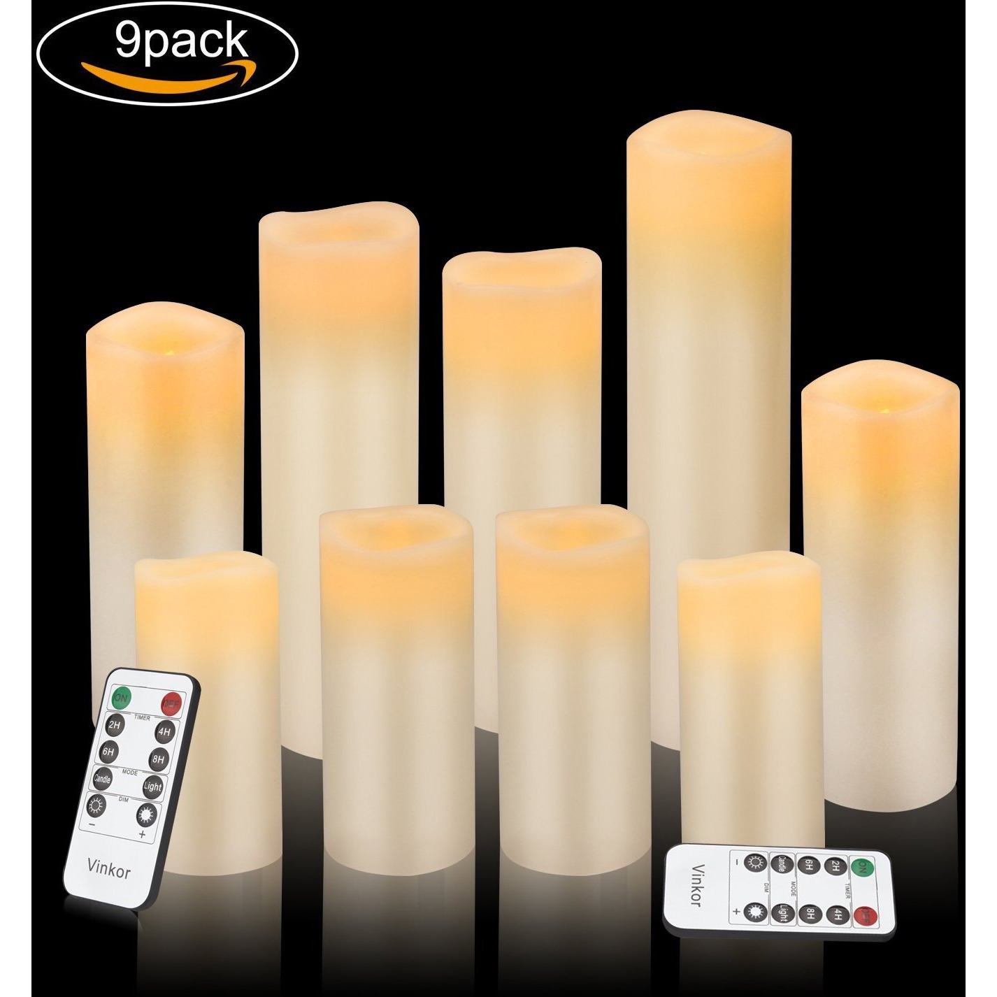 Vinkor Flameless Candles Battery Operated Candles Real Wax Pillar Led Candles With 10-Key Remote And Cycling 24 Hours Timer (Ivory 4"" 5"" 6"" 7"" 8"" 9"")