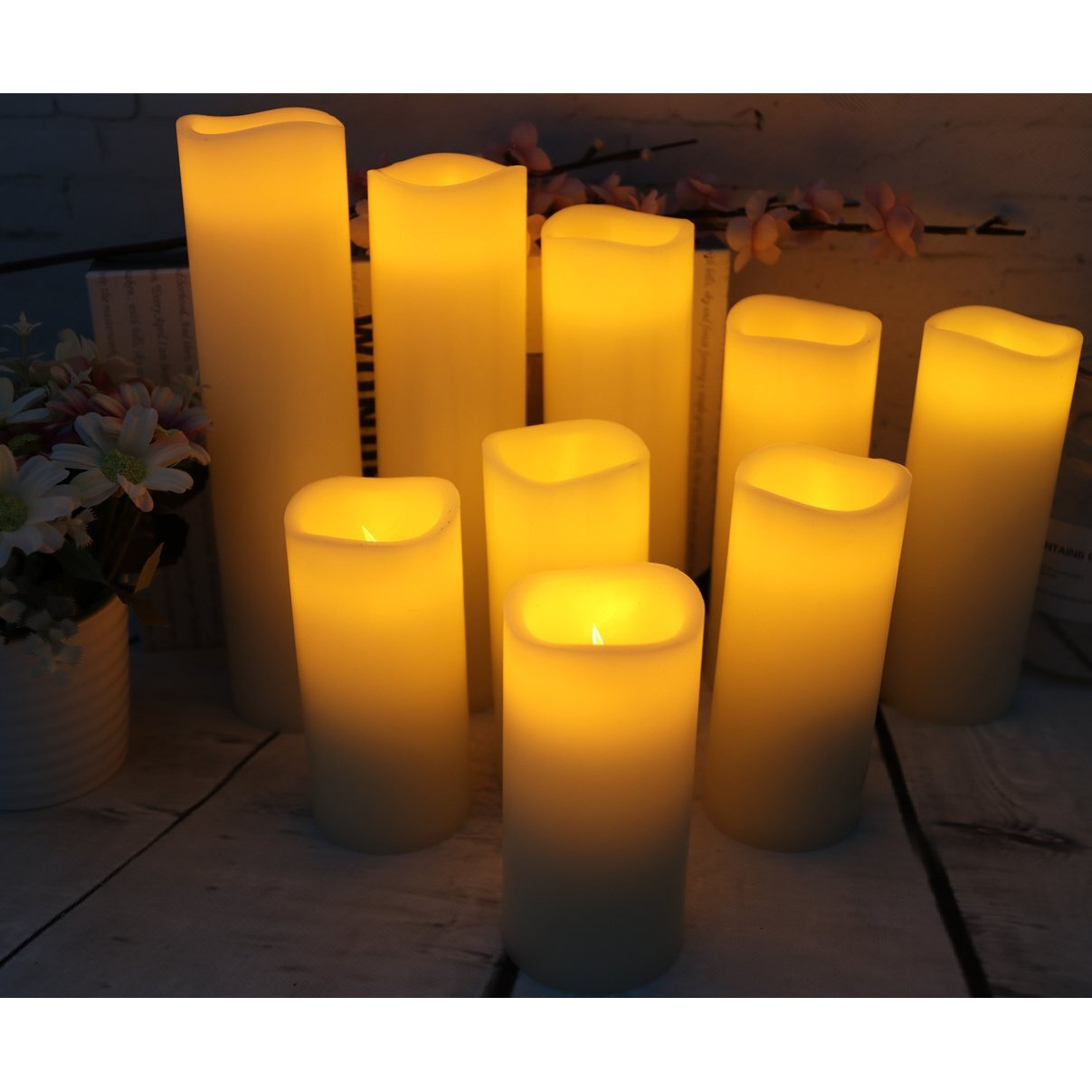 Vinkor Flameless Candles Battery Operated Candles Real Wax Pillar Led Candles With 10-Key Remote And Cycling 24 Hours Timer (Ivory 4"" 5"" 6"" 7"" 8"" 9"")
