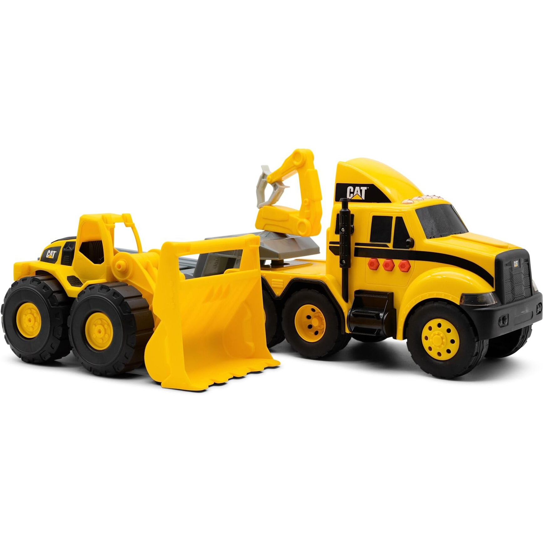 Cat Construction Toys, Heavy Mover, Semi Truck And Trailer With Mini Crew Front Loader, Lights And Sounds, Ages 3 And Up