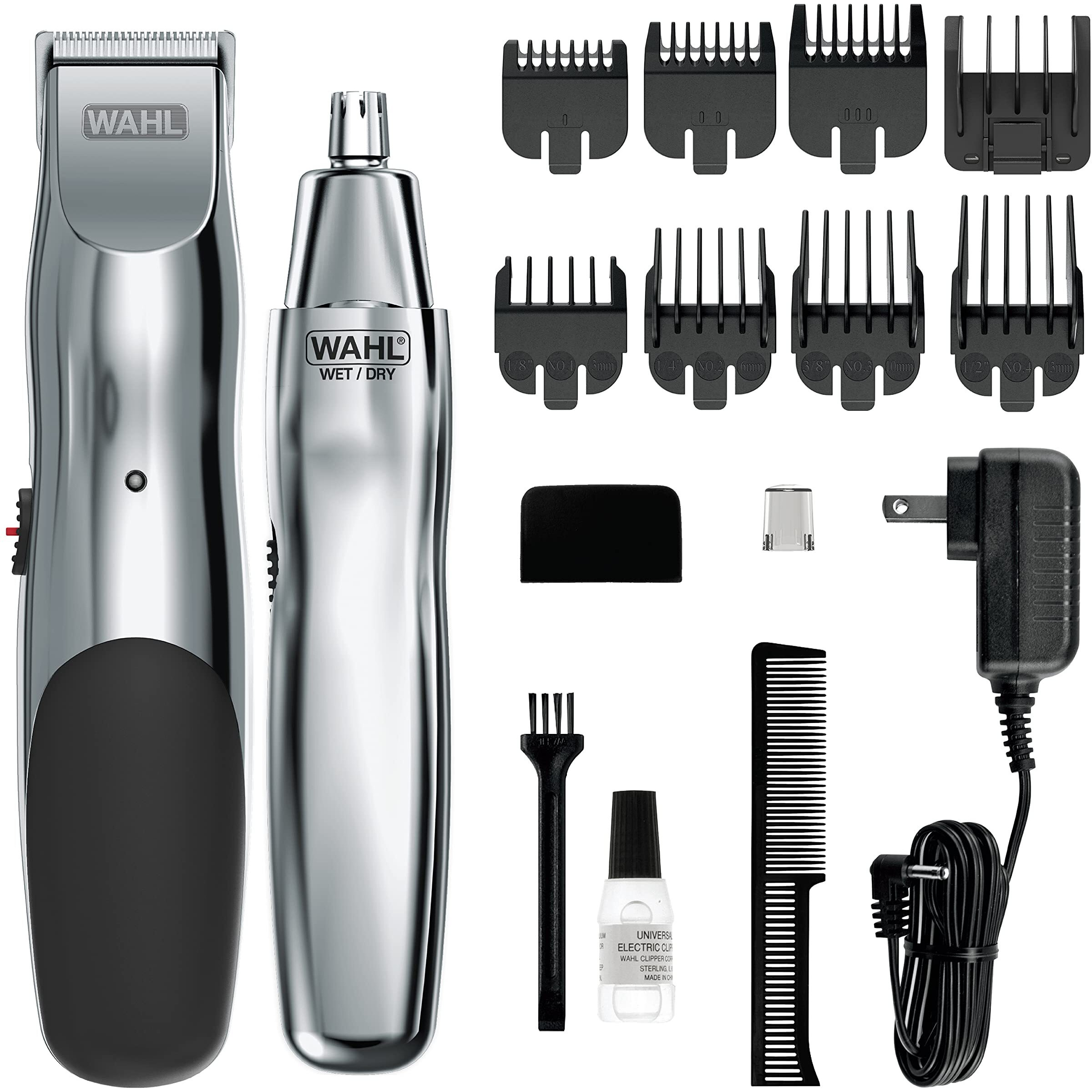 Wahl Groomsman Rechargeable Beard Trimmer Kit For Mustaches, Nose Hair, And Light Detailing And Grooming With Bonus Wet/Dry Battery Nose Trimmer - Model 5622V
