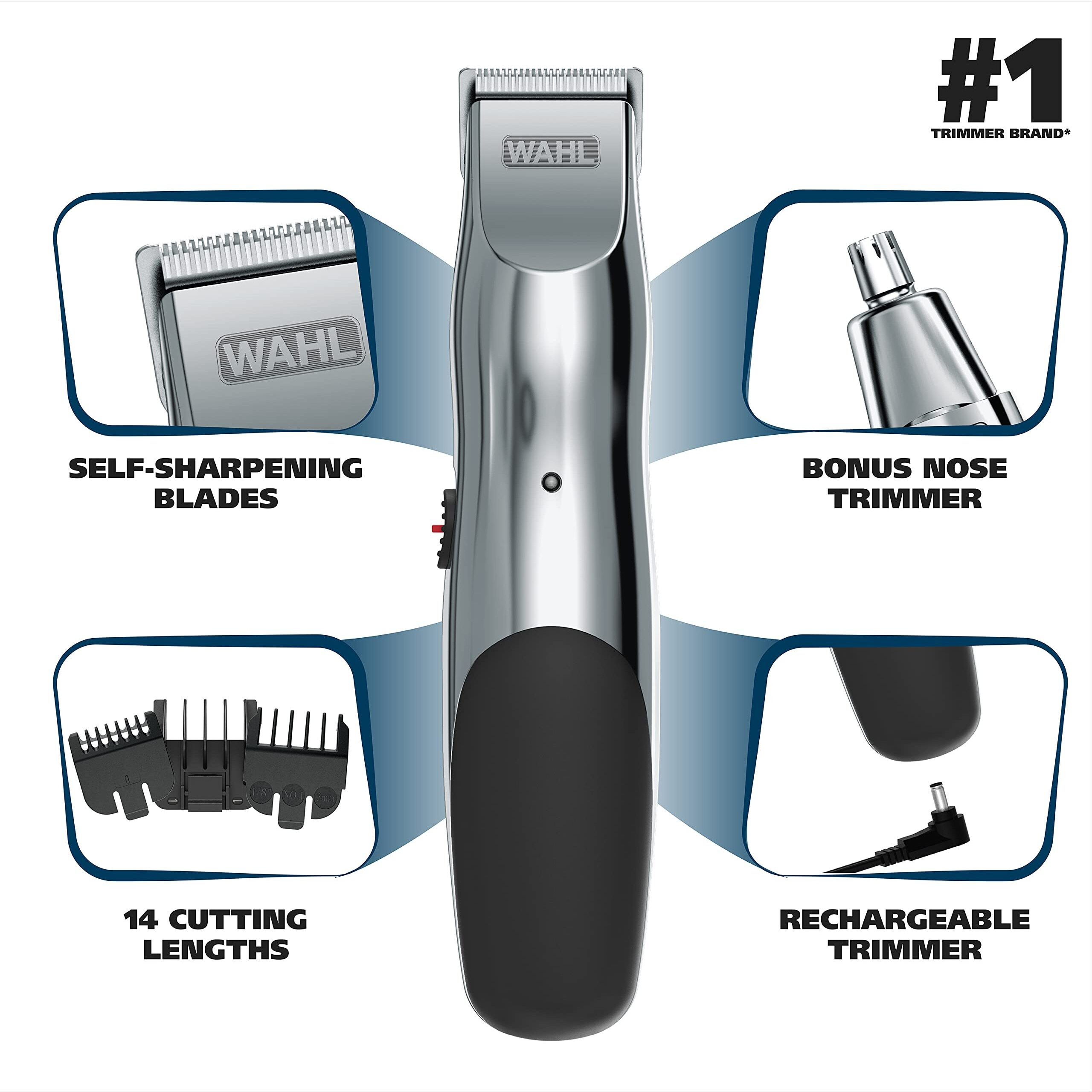 Wahl Groomsman Rechargeable Beard Trimmer Kit For Mustaches, Nose Hair, And Light Detailing And Grooming With Bonus Wet/Dry Battery Nose Trimmer - Model 5622V