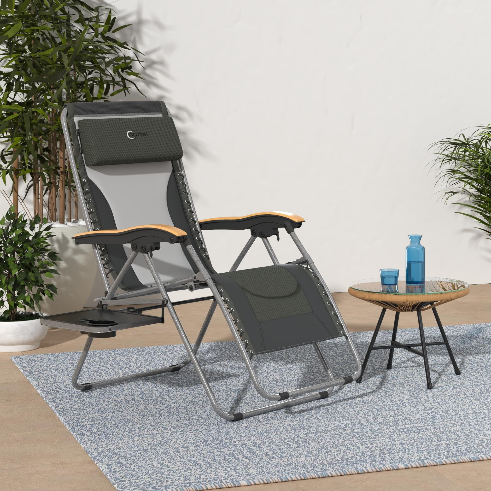 Portal Oversized Mesh Back Zero Gravity Reclining Patio Chairs, Xl Padded Seat Folding Patio Lounge Chair With Adjustable Pillows And Cup Holder For Poolside Backyard/Lawn, Support 350Lbs