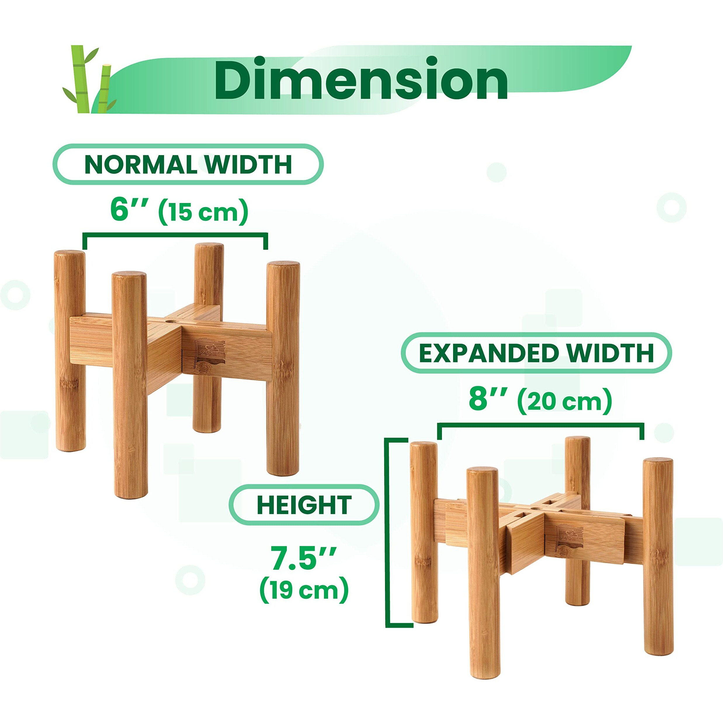 Dog Bowl Stand [Height 8-Inch] - Expandable Width - Ideal For Small-Medium Breeds With Withers Heights Of 12 To 16-Inch, Like Beagle Terriers Basset Hound Bulldog Spaniel Shiba - Bamboo Stand Only