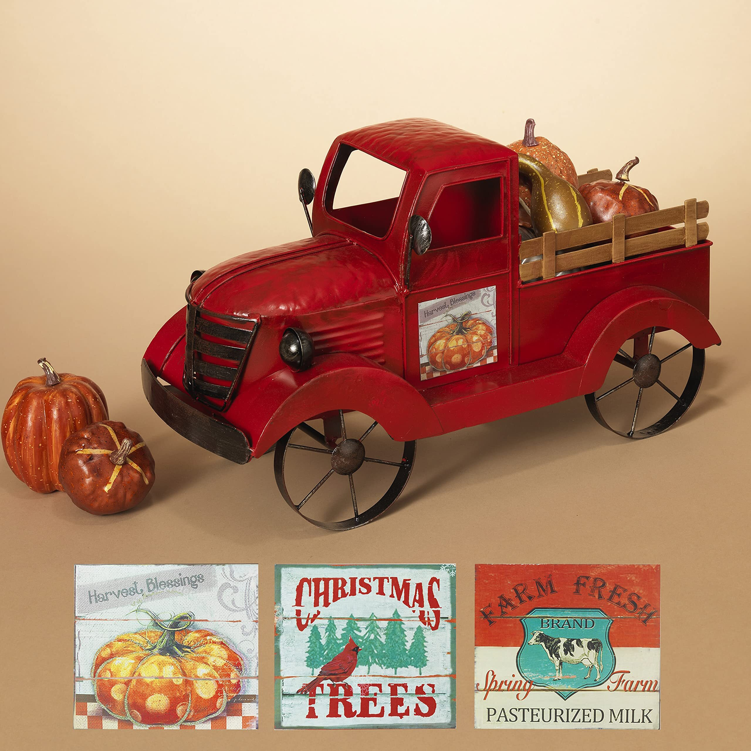 Antique Red Metal Vintage Truck With Christmas Tree D  Cor